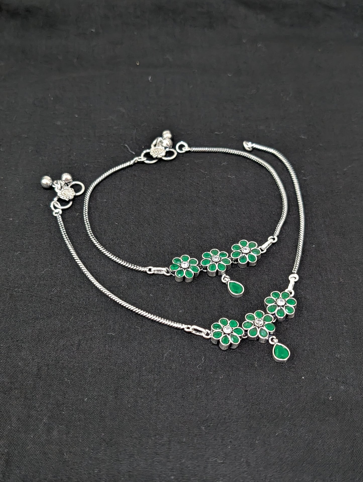Oxidized Silver plated CZ Anklets - D4