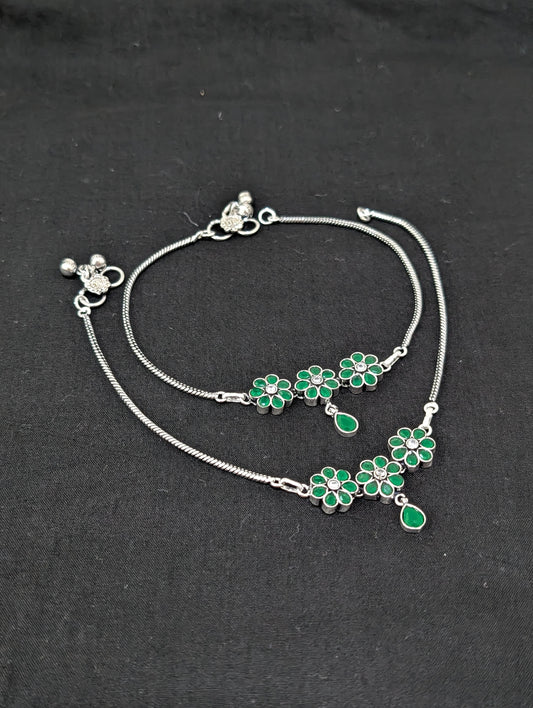 Oxidized Silver plated CZ Anklets - D4