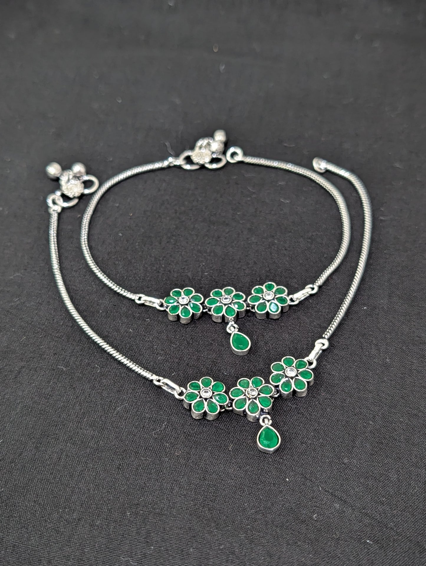 Oxidized Silver plated CZ Anklets - D4