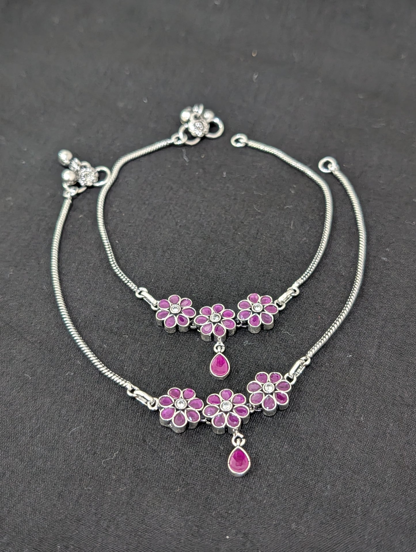 Oxidized Silver plated CZ Anklets - D4