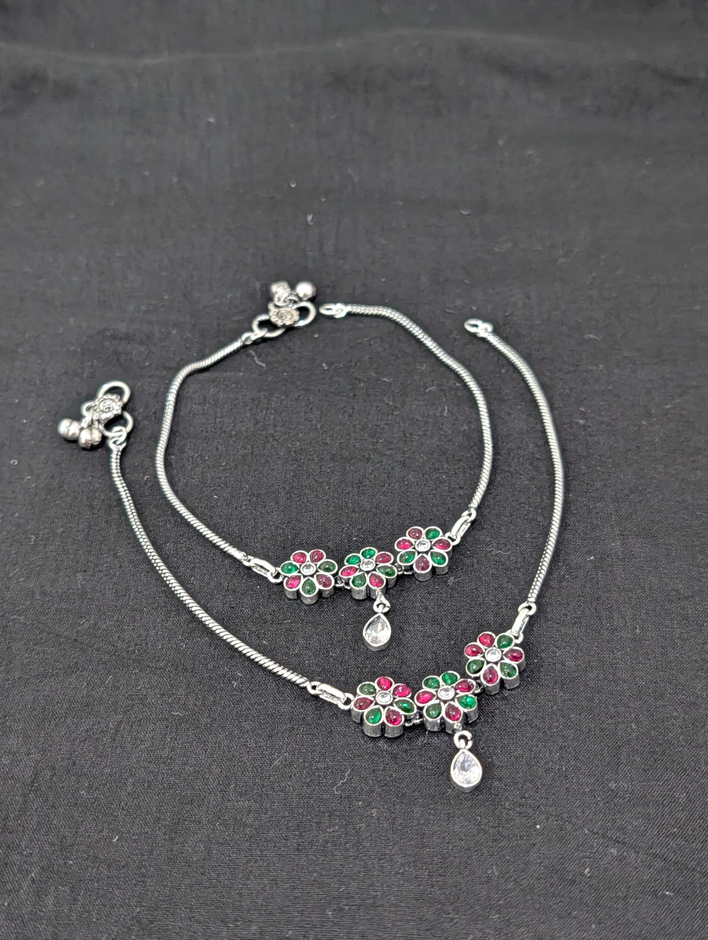Oxidized Silver plated CZ Anklets - D4