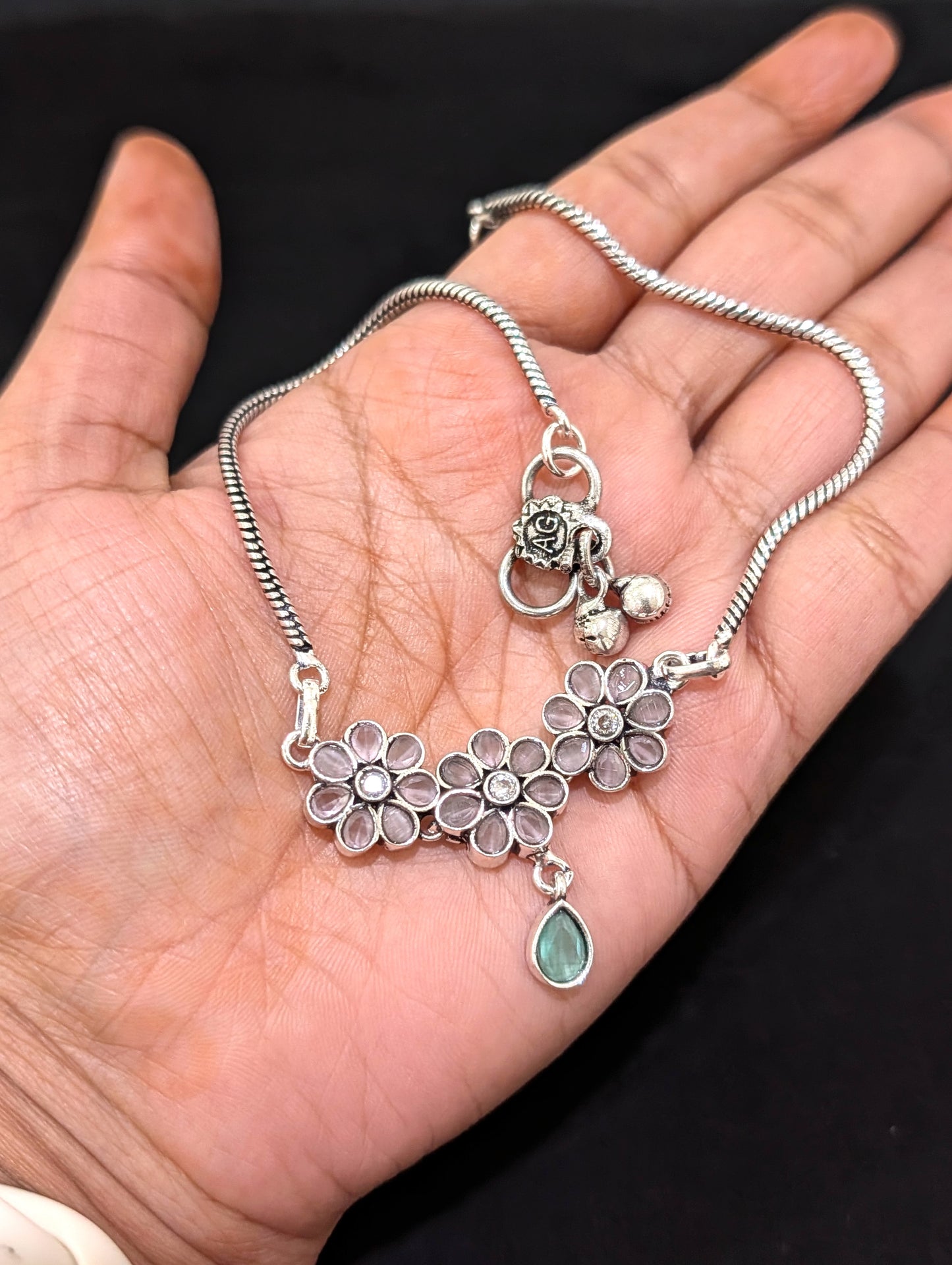 Oxidized Silver plated CZ Anklets - D4