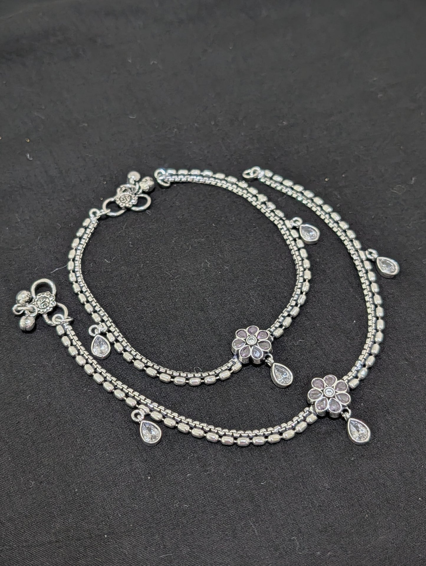 Oxidized Silver plated CZ Anklets - D5