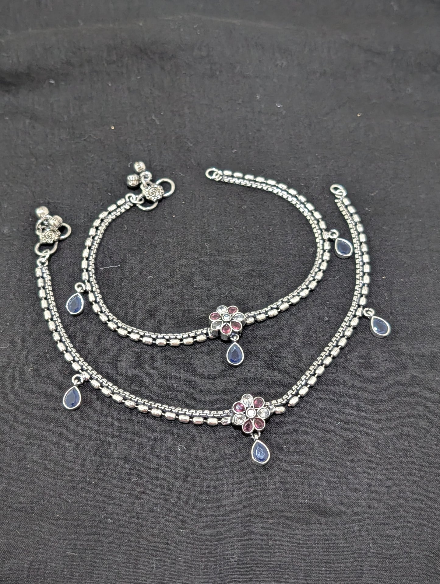 Oxidized Silver plated CZ Anklets - D5