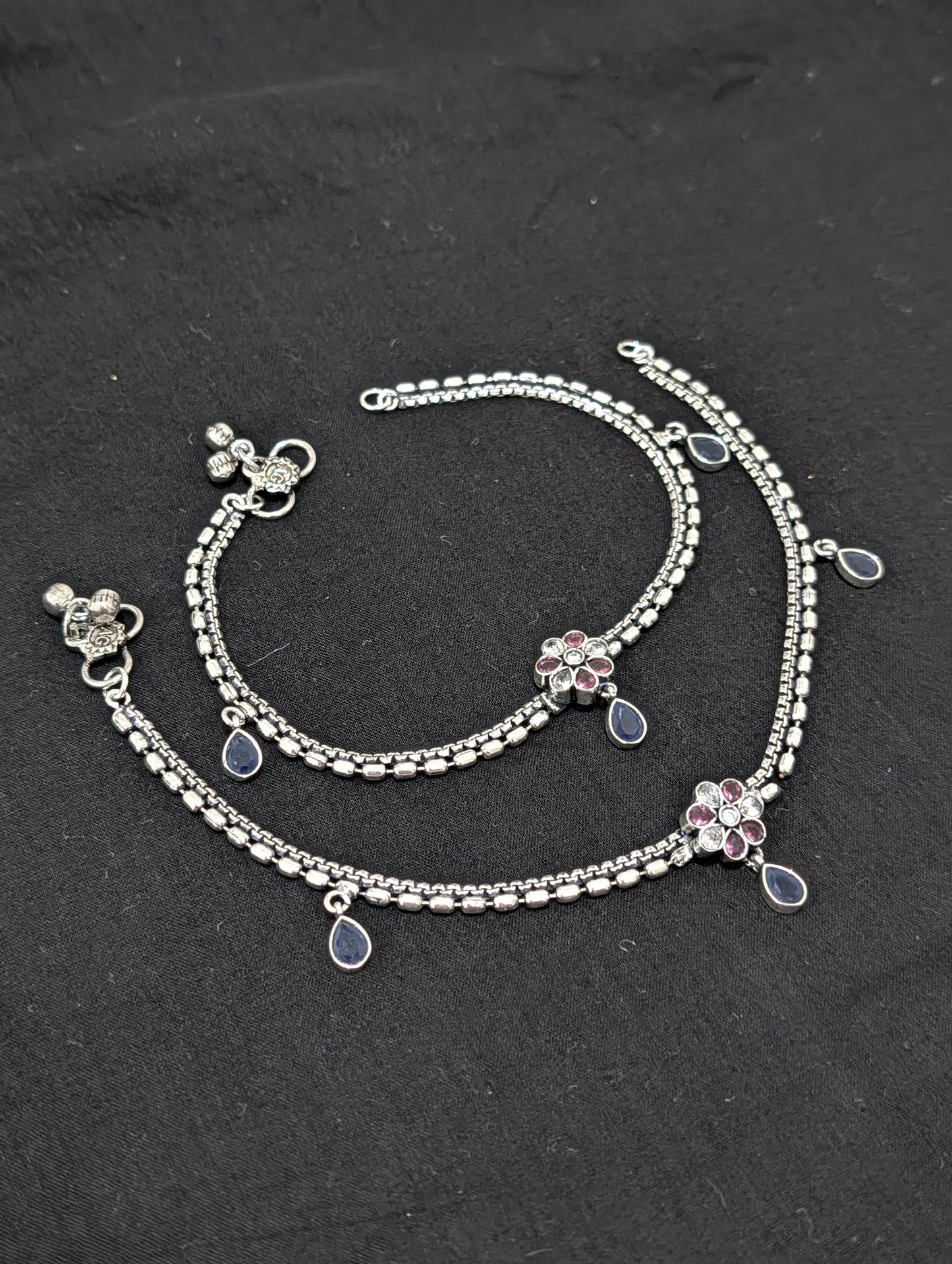 Oxidized Silver plated CZ Anklets - D5
