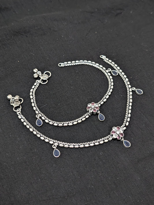 Oxidized Silver plated CZ Anklets - D5