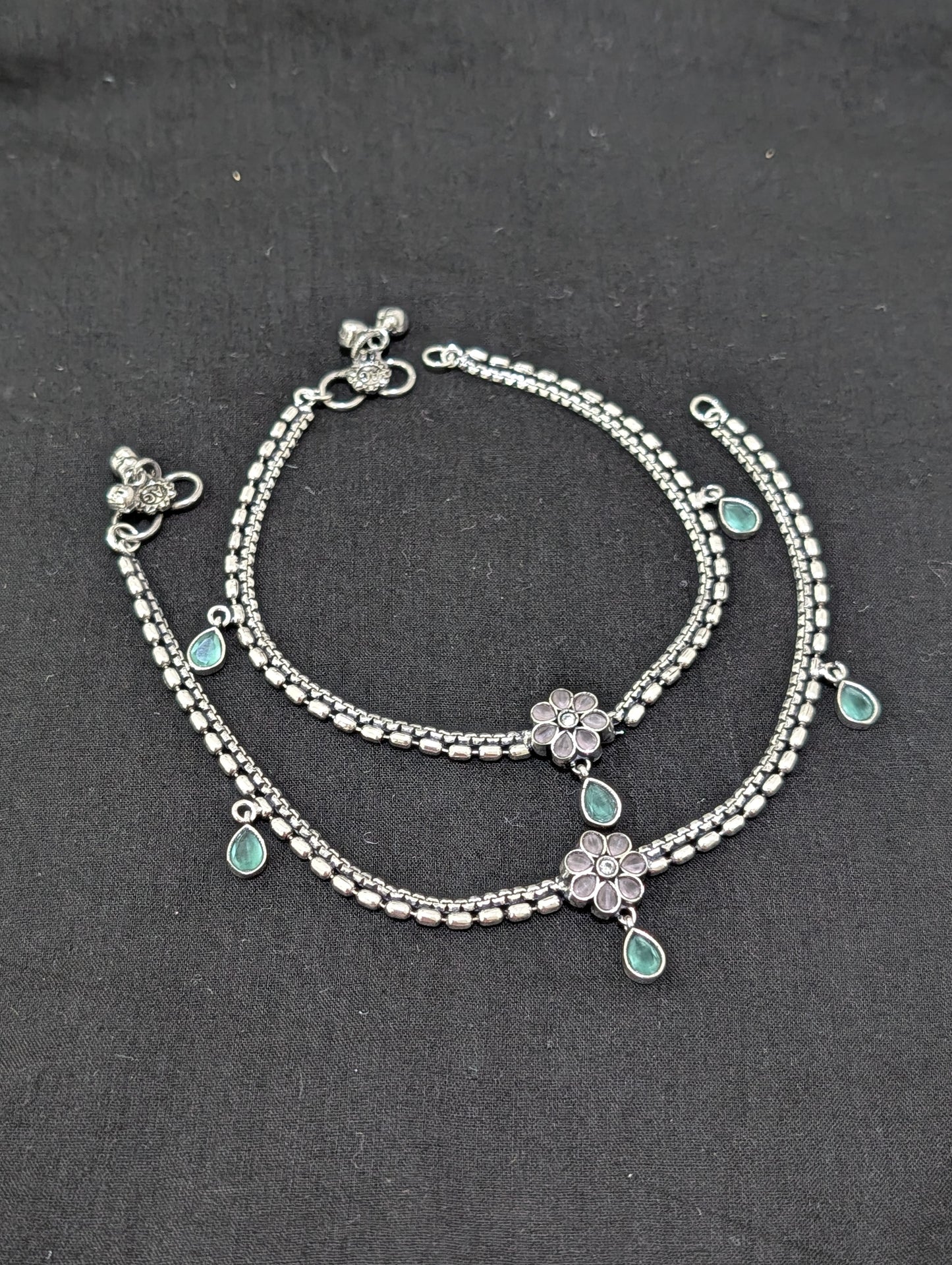 Oxidized Silver plated CZ Anklets - D5