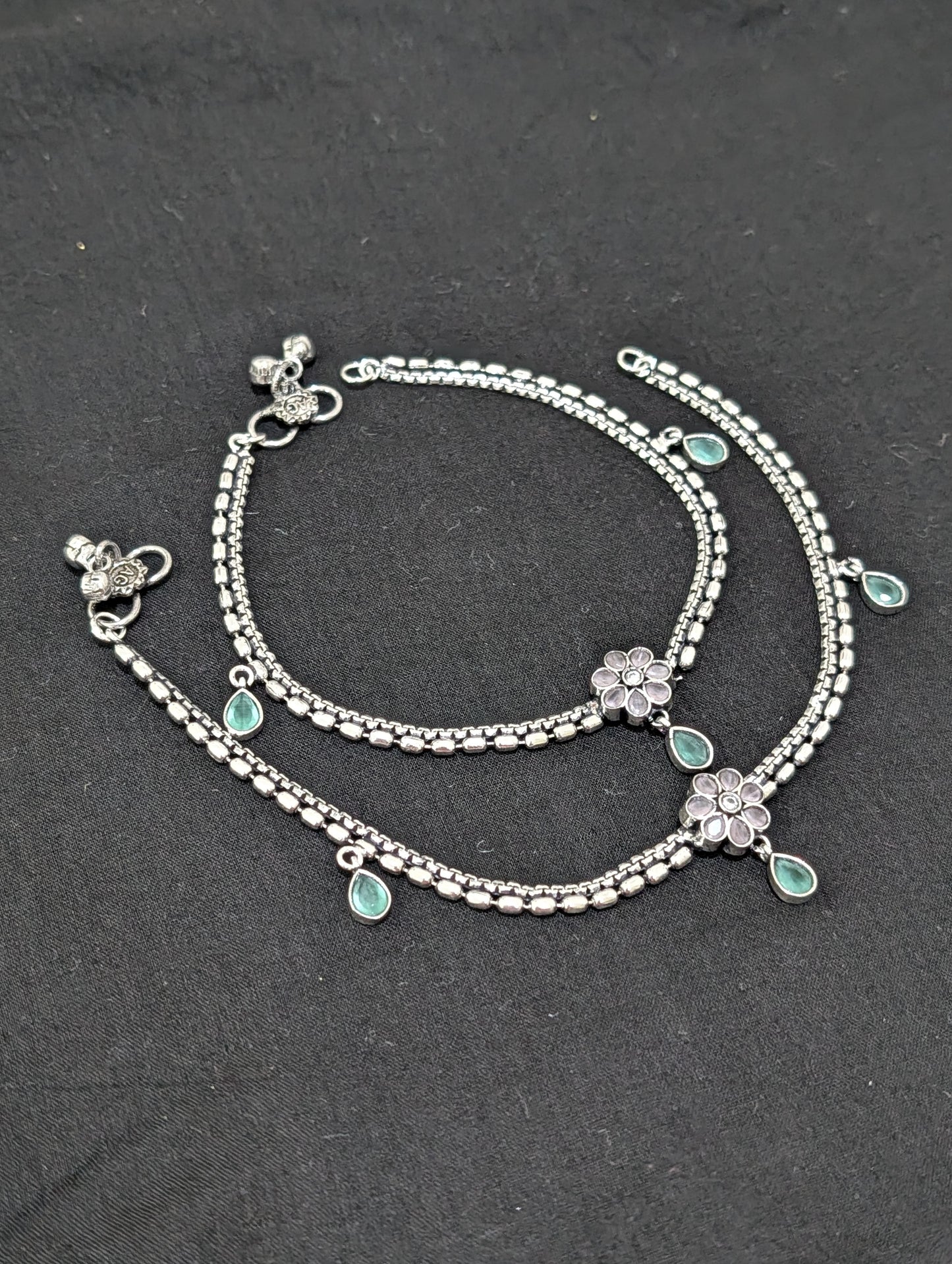 Oxidized Silver plated CZ Anklets - D5