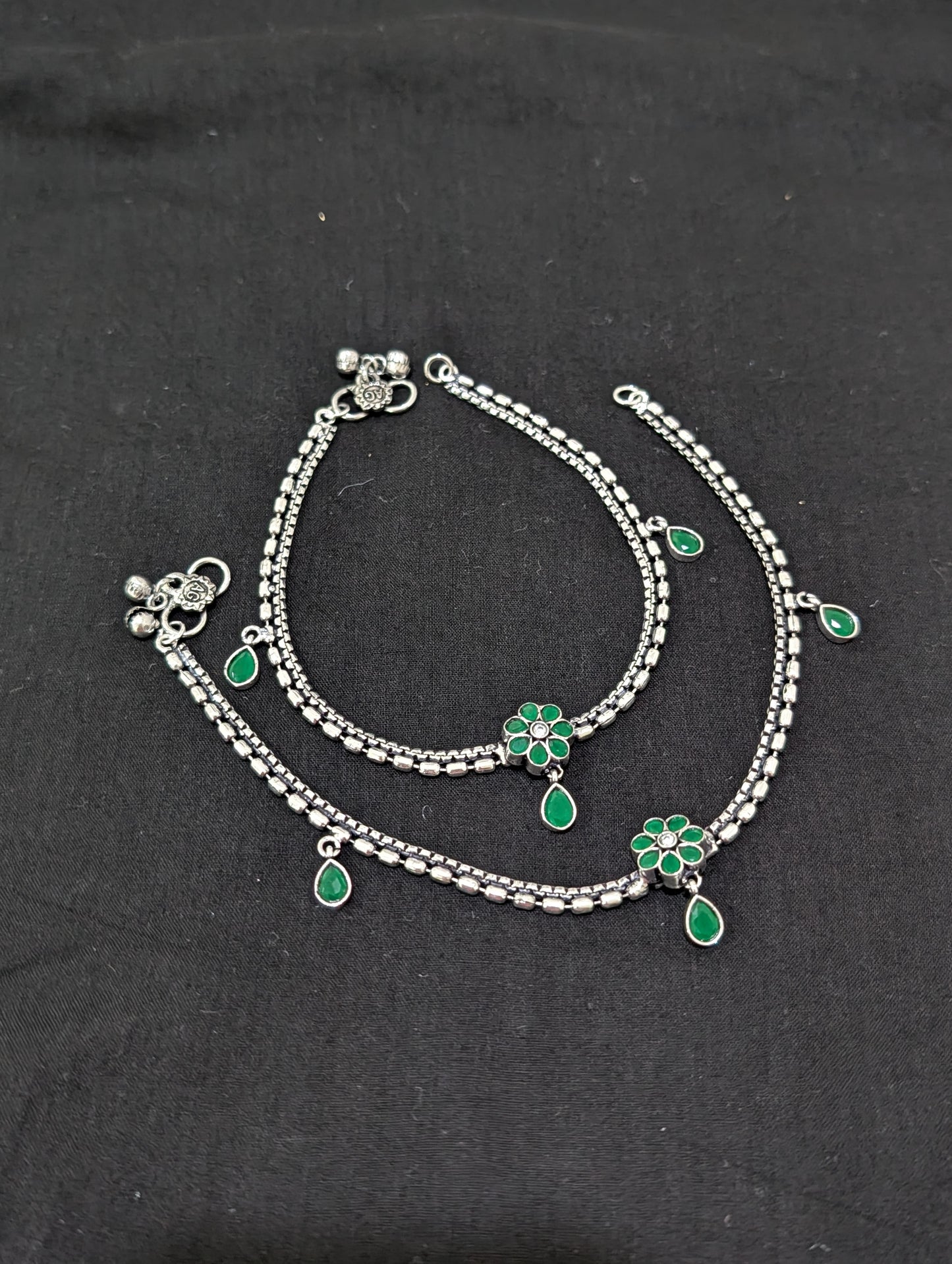 Oxidized Silver plated CZ Anklets - D5