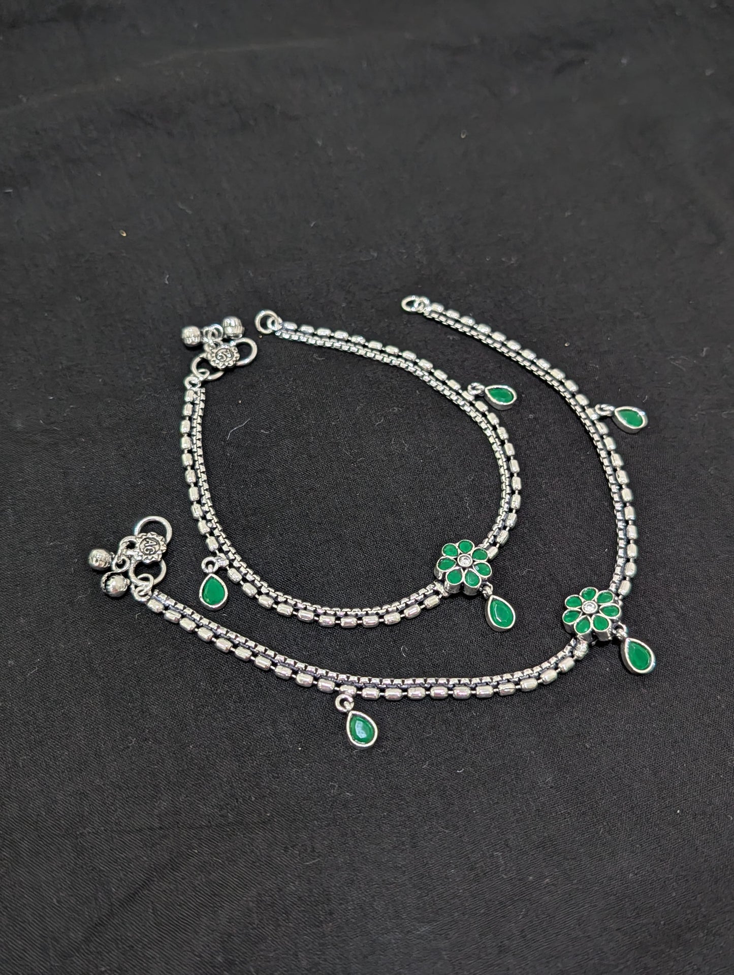 Oxidized Silver plated CZ Anklets - D5
