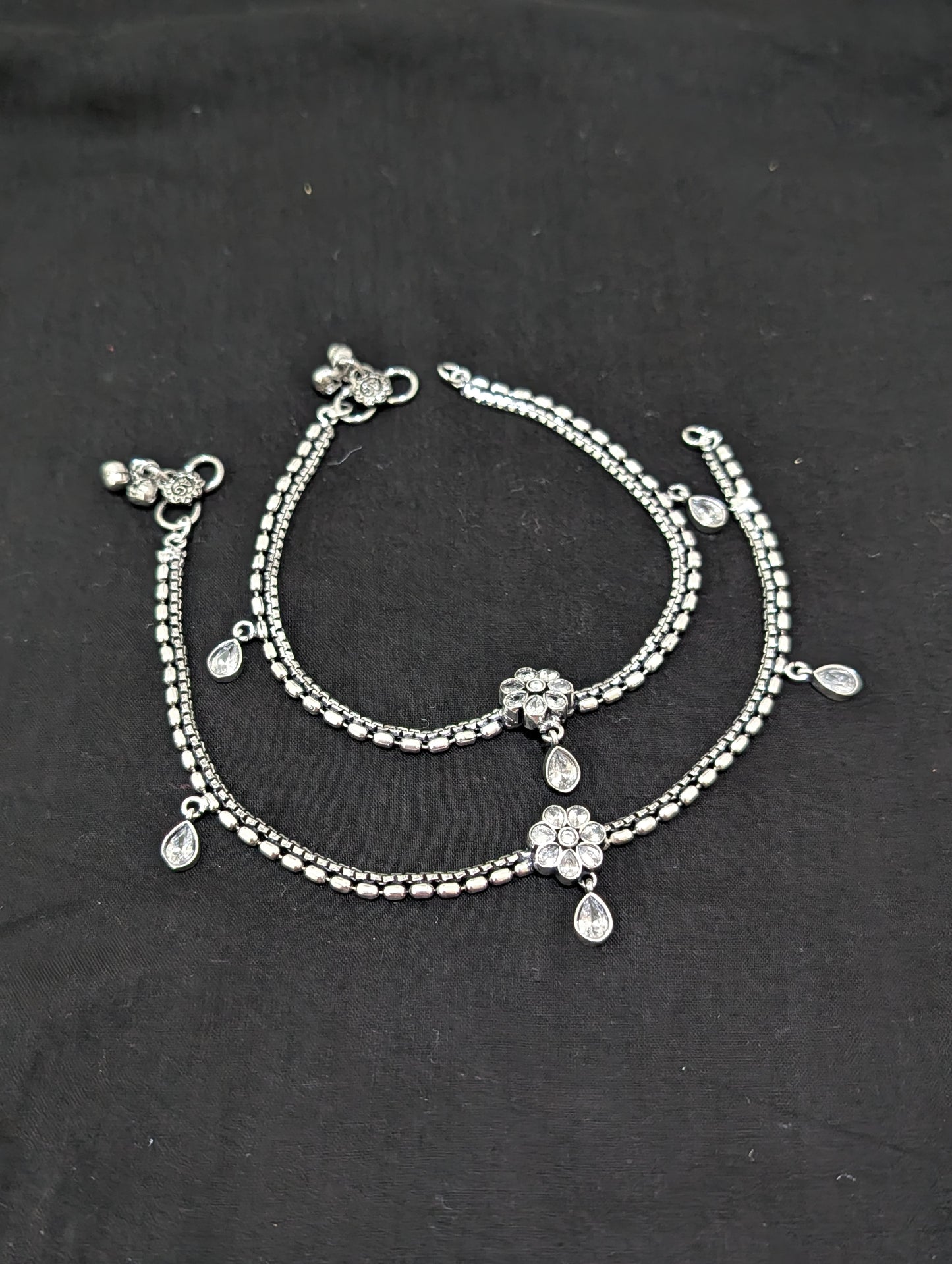 Oxidized Silver plated CZ Anklets - D5