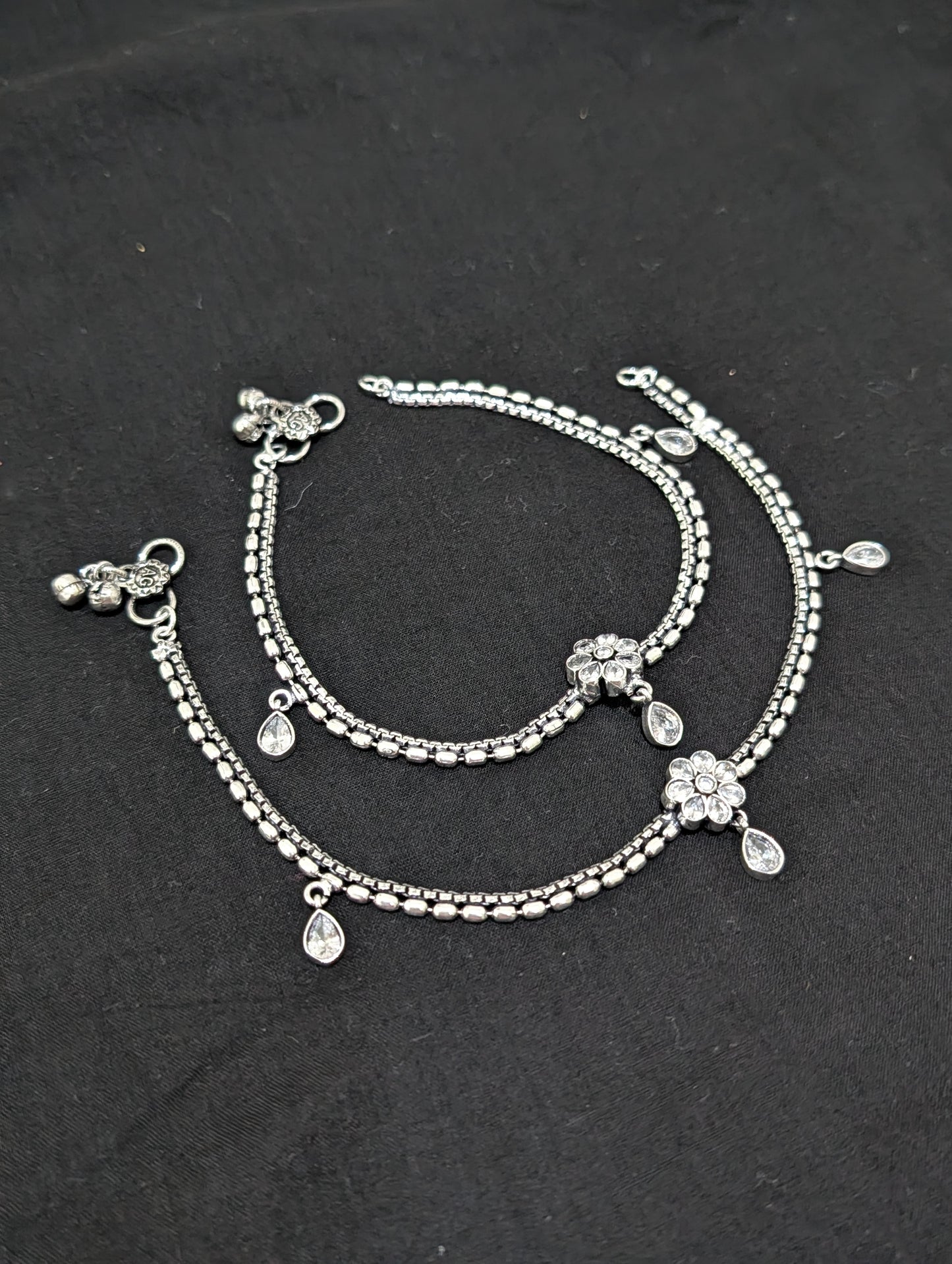 Oxidized Silver plated CZ Anklets - D5