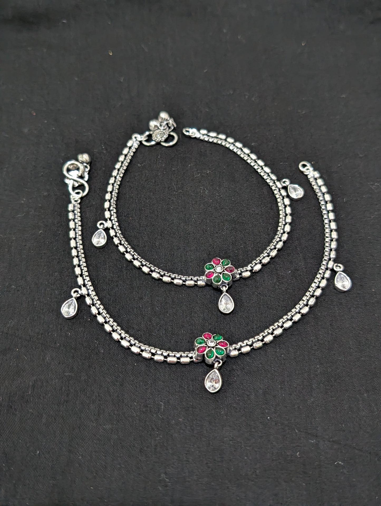 Oxidized Silver plated CZ Anklets - D5