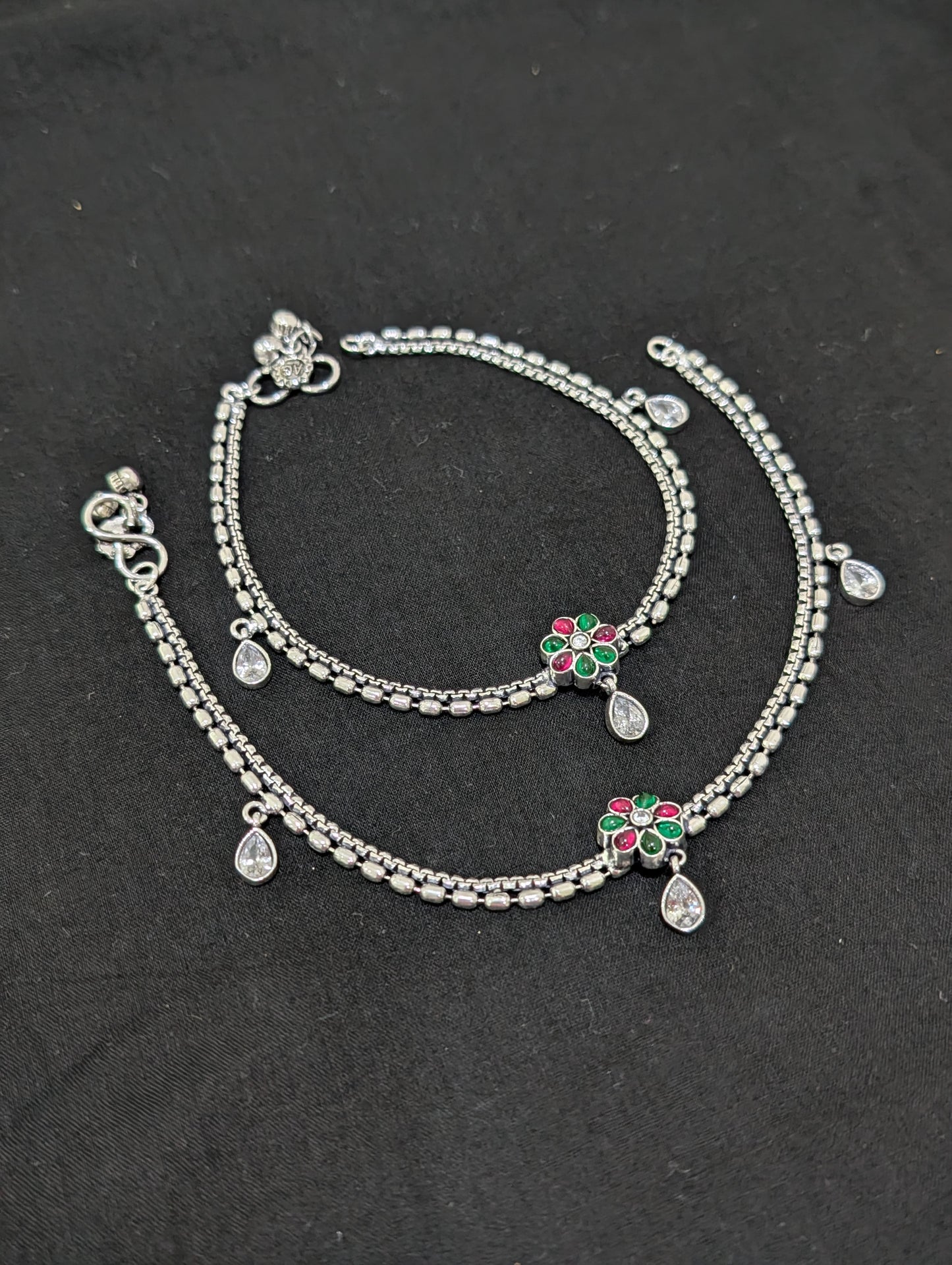 Oxidized Silver plated CZ Anklets - D5
