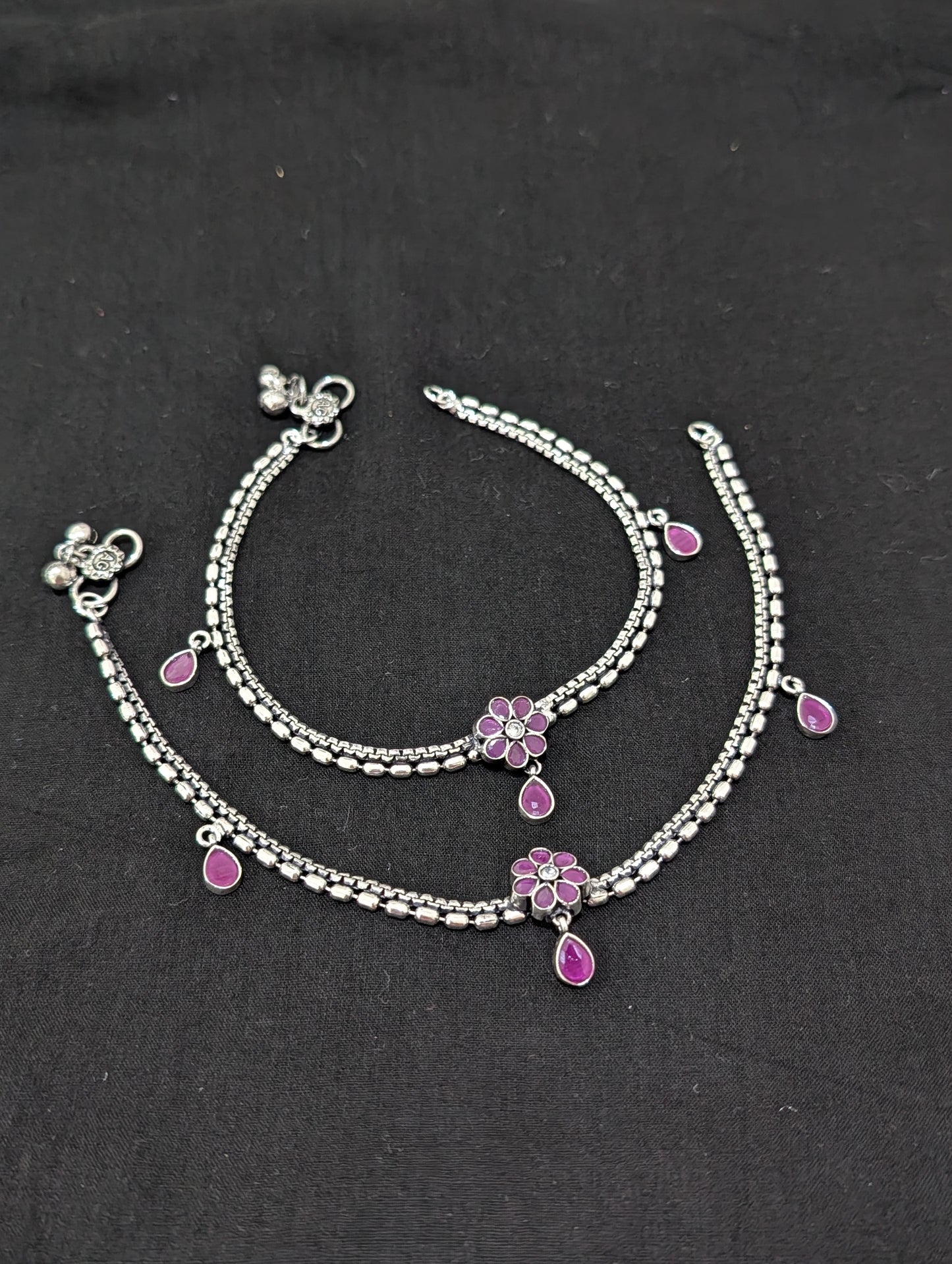 Oxidized Silver plated CZ Anklets - D5