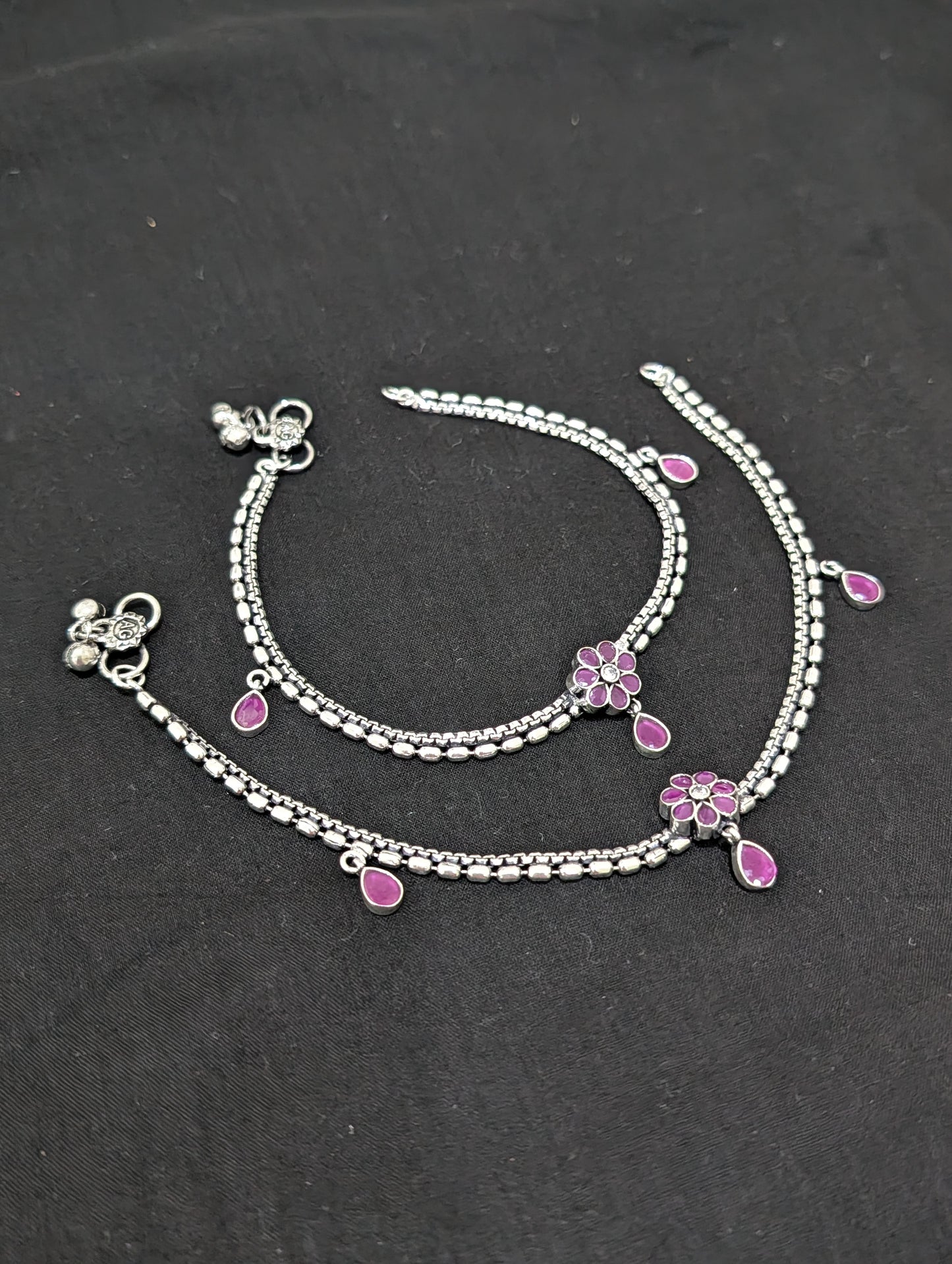 Oxidized Silver plated CZ Anklets - D5