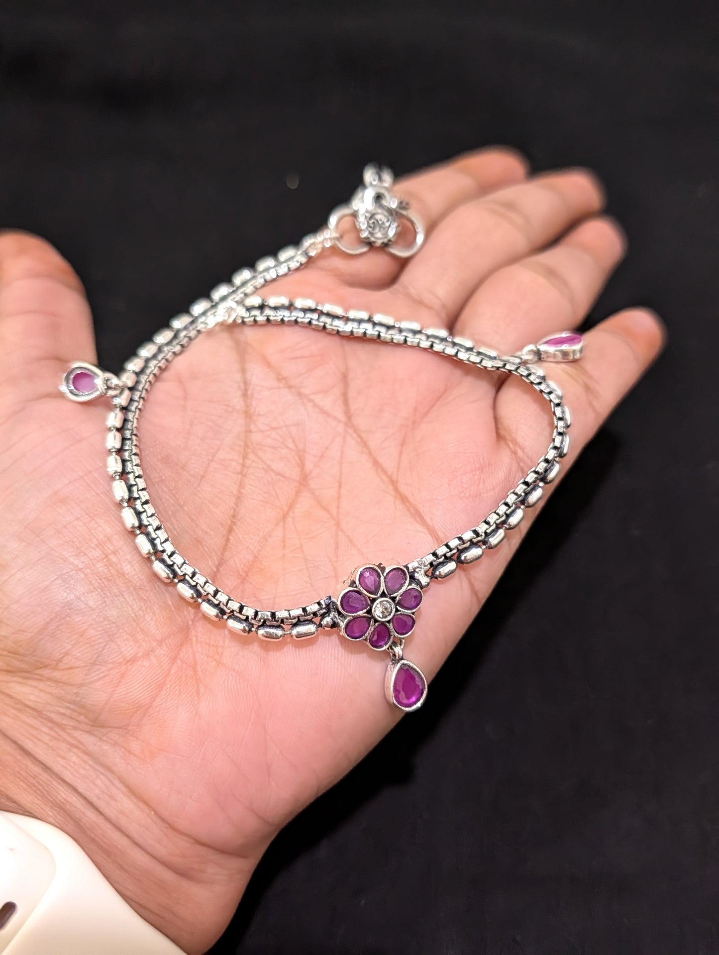 Oxidized Silver plated CZ Anklets - D5