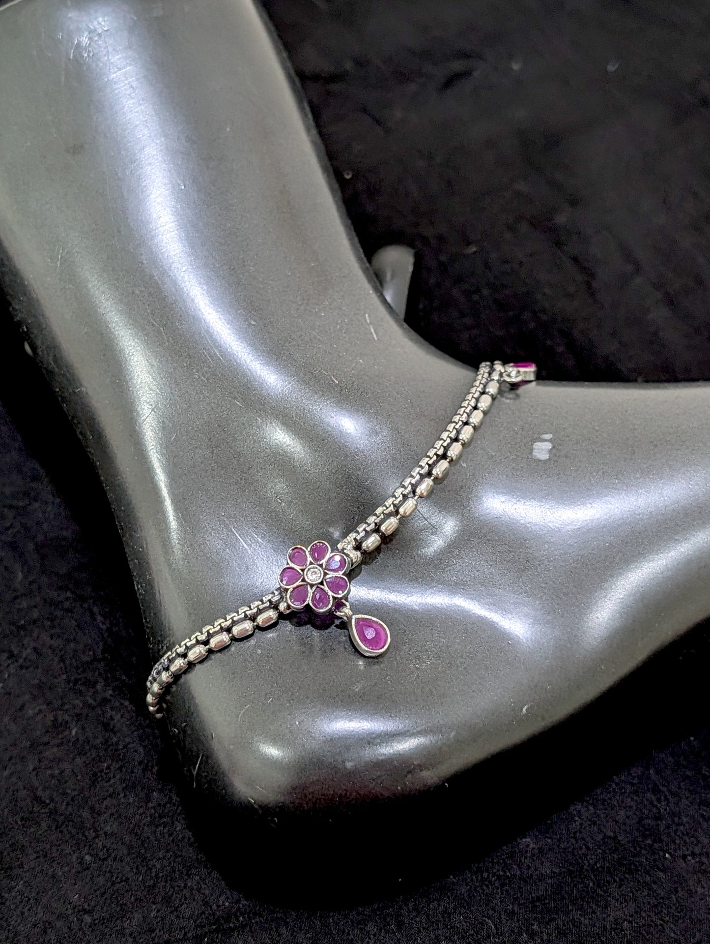 Oxidized Silver plated CZ Anklets - D5