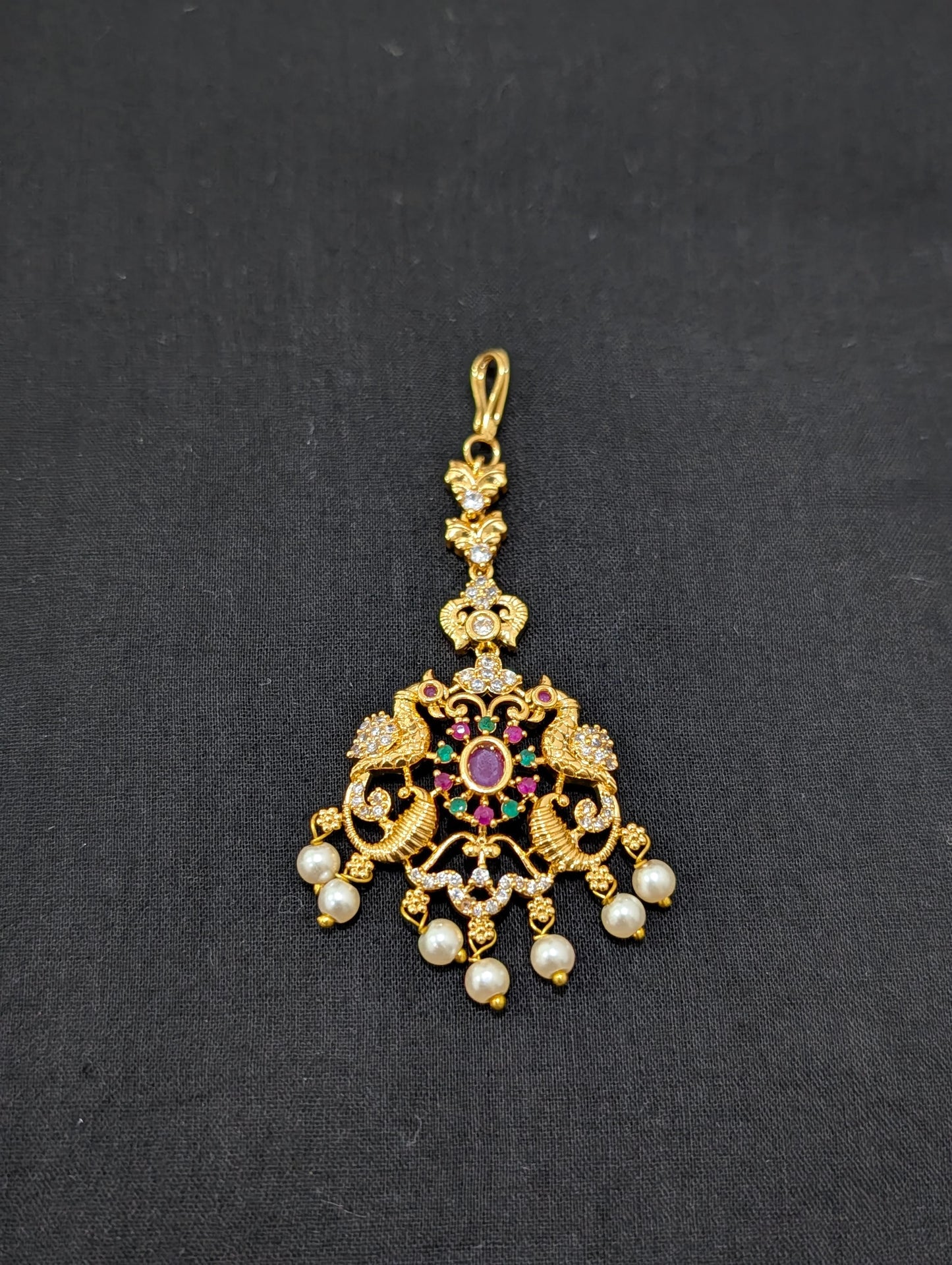 Micro gold plated CZ Peacock Maang Tikka