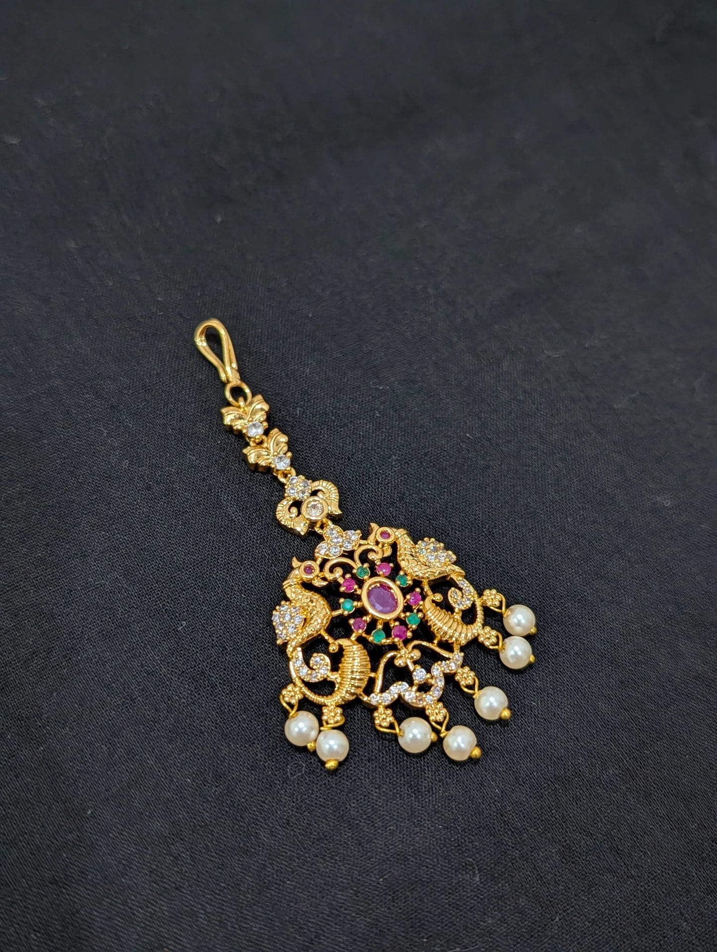 Micro gold plated CZ Peacock Maang Tikka