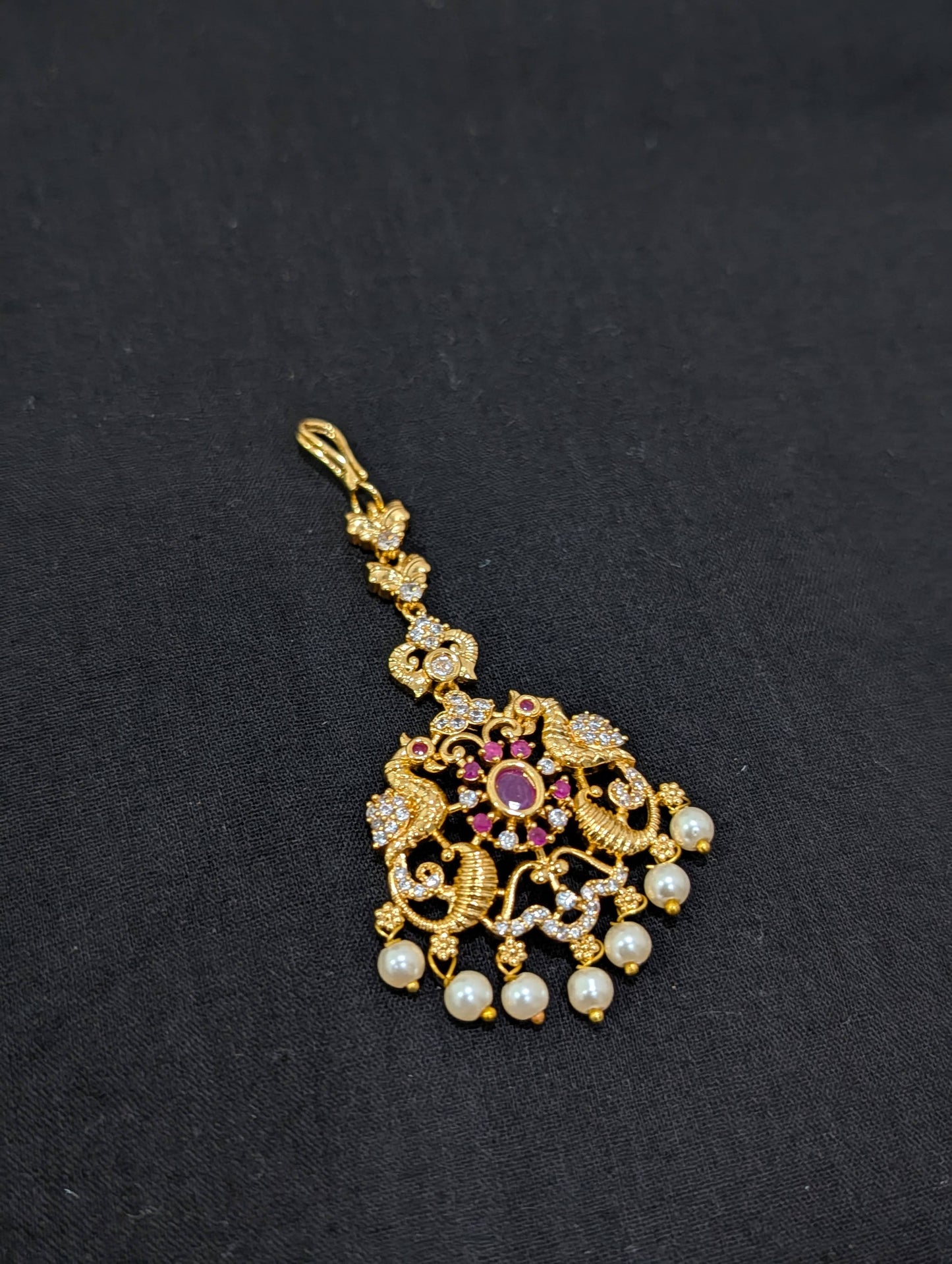 Micro gold plated CZ Peacock Maang Tikka