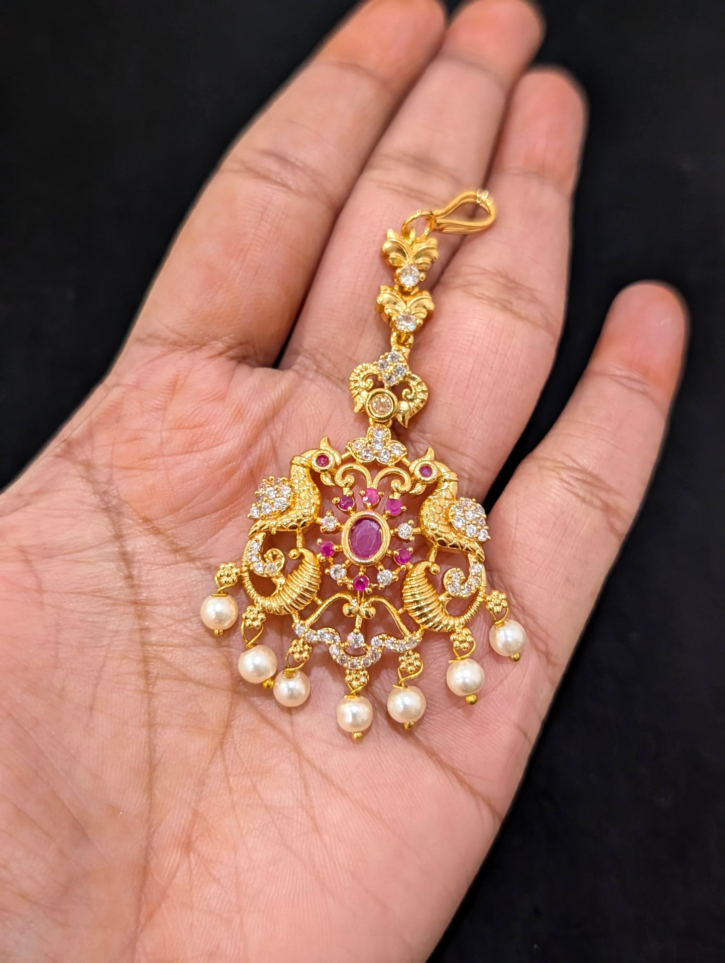 Micro gold plated CZ Peacock Maang Tikka