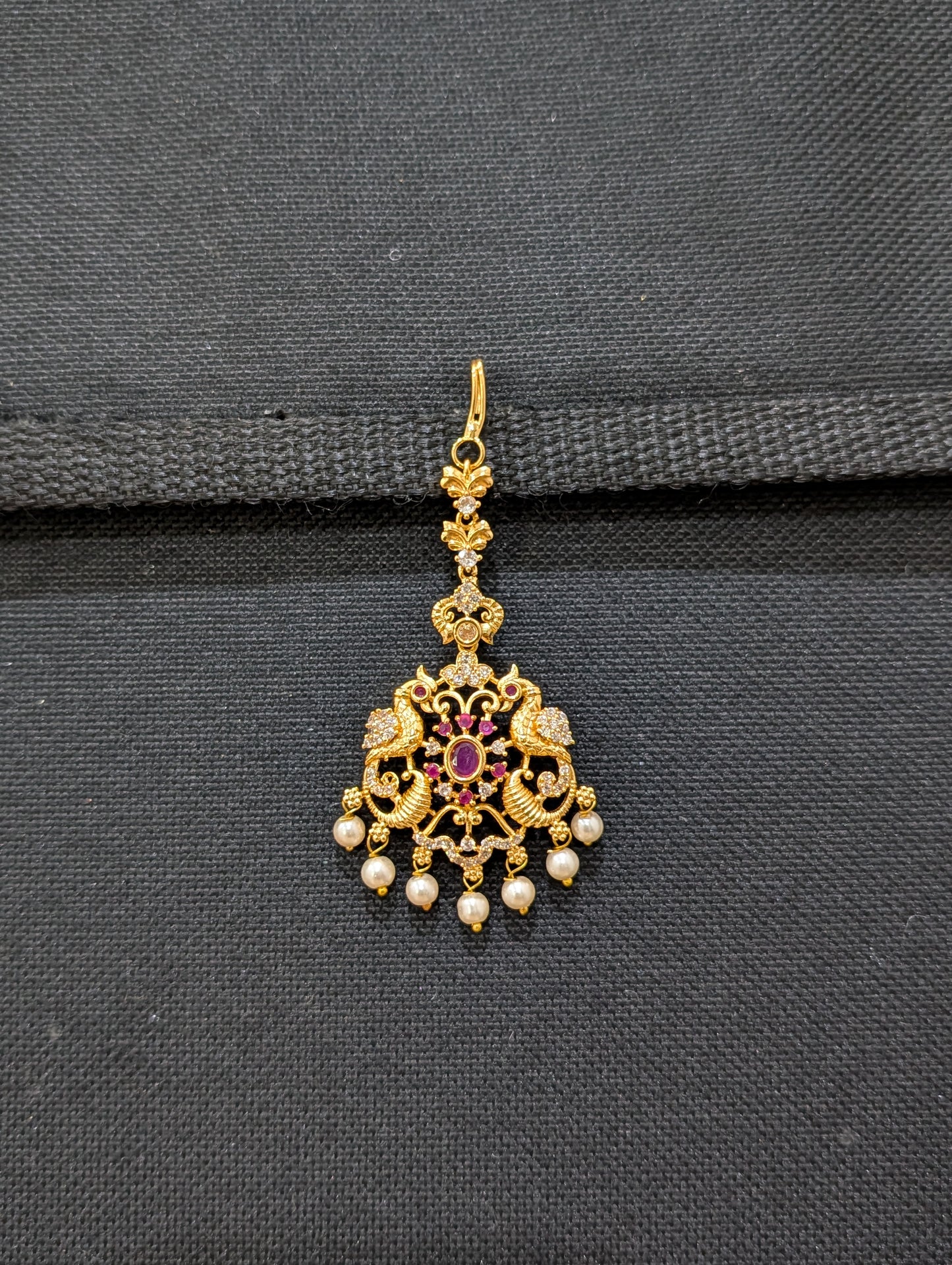 Micro gold plated CZ Peacock Maang Tikka