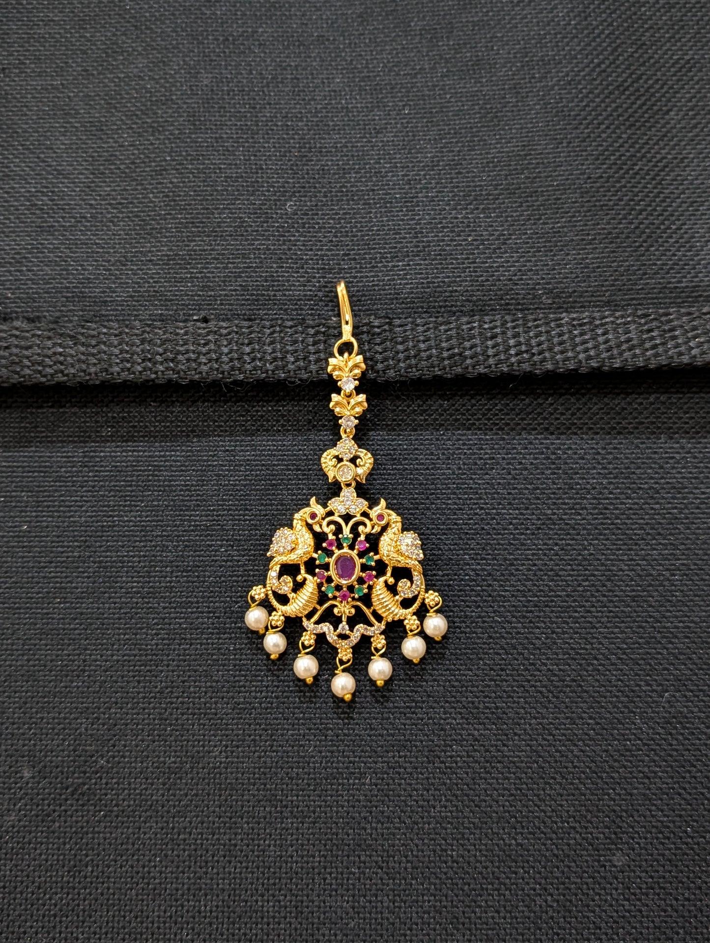 Micro gold plated CZ Peacock Maang Tikka