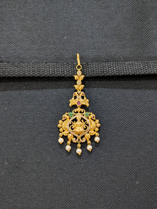 Micro gold plated CZ Goddess Lakshmi Maang Tikka - Simpliful