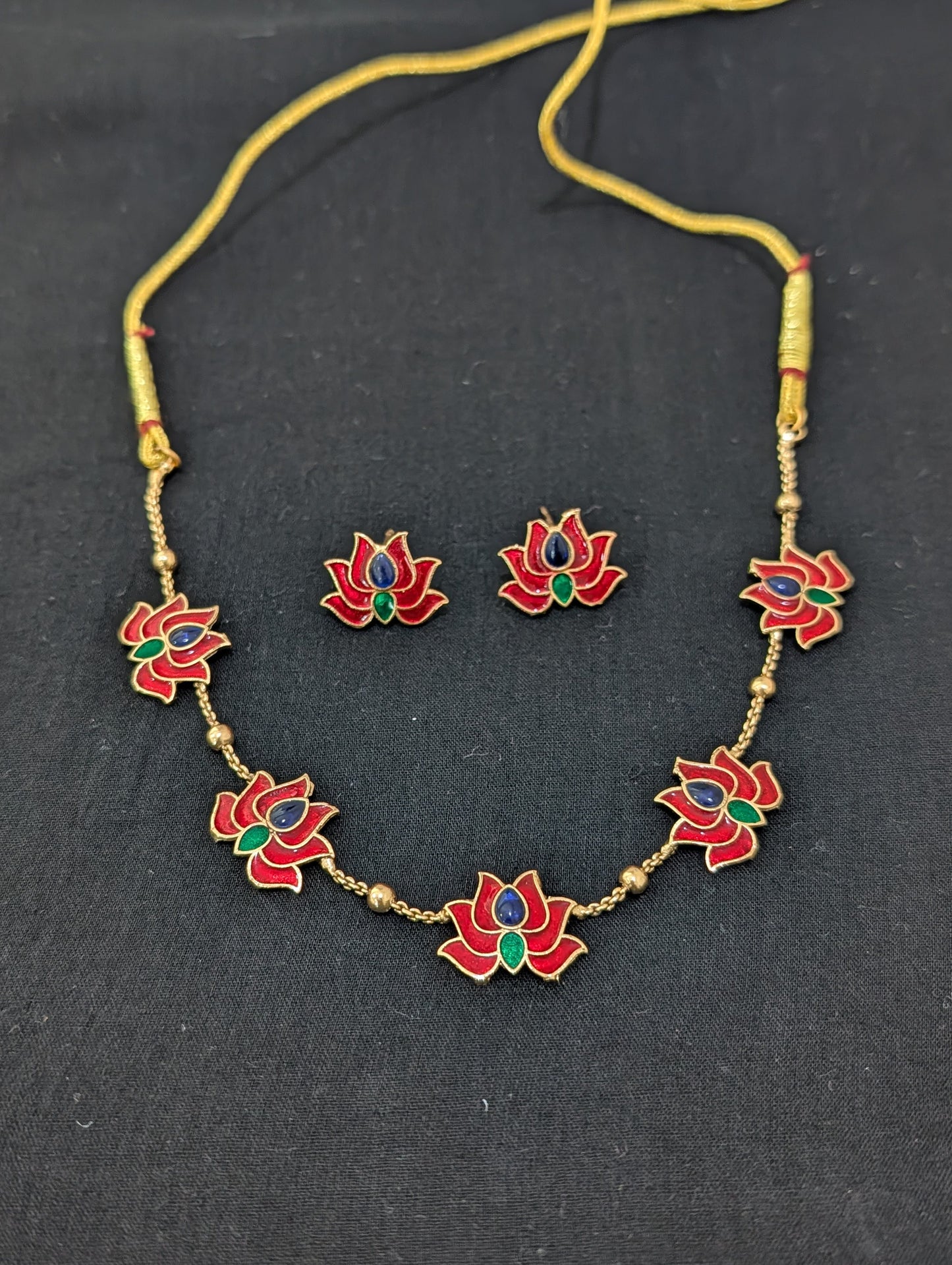 Lotus Enamel Elegant Choker Necklace set