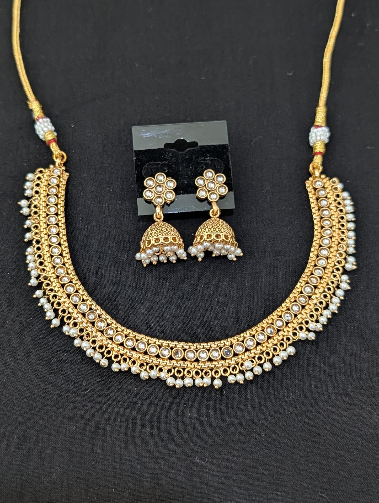 Glass Kundan Pearl Choker Necklace set
