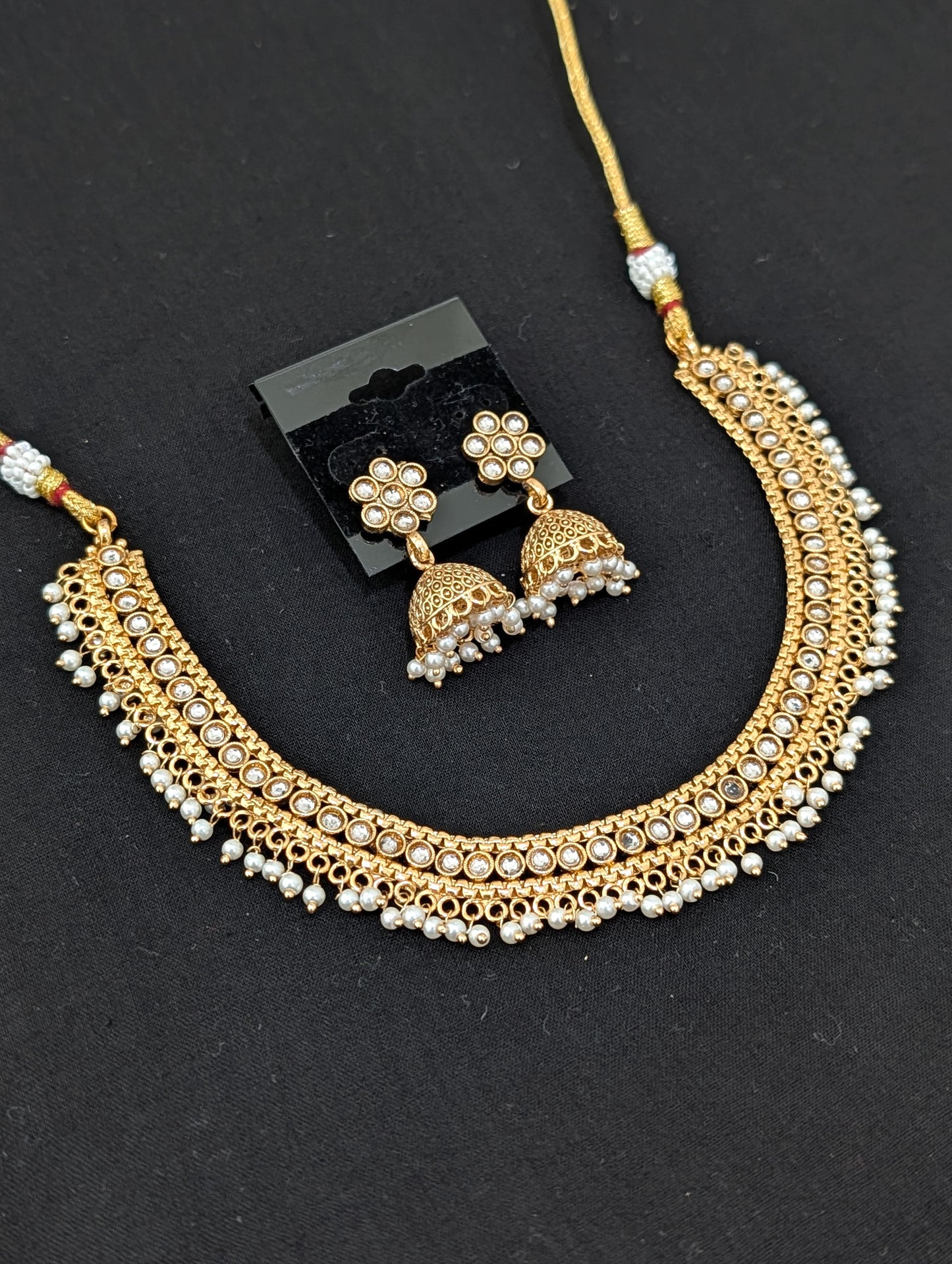 Glass Kundan Pearl Choker Necklace set
