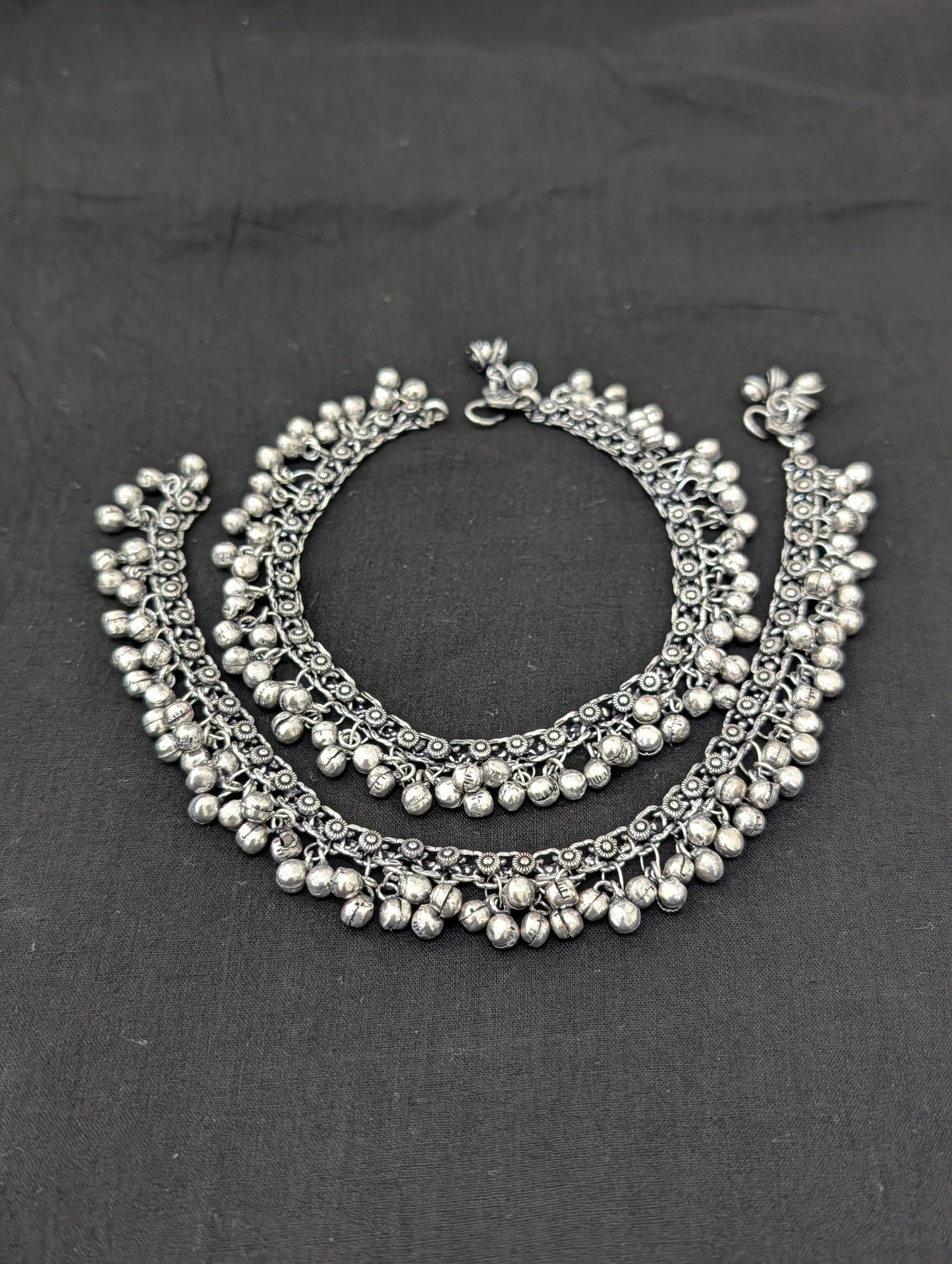 Ghunghru bead Oxidized Silver Anklets - D1
