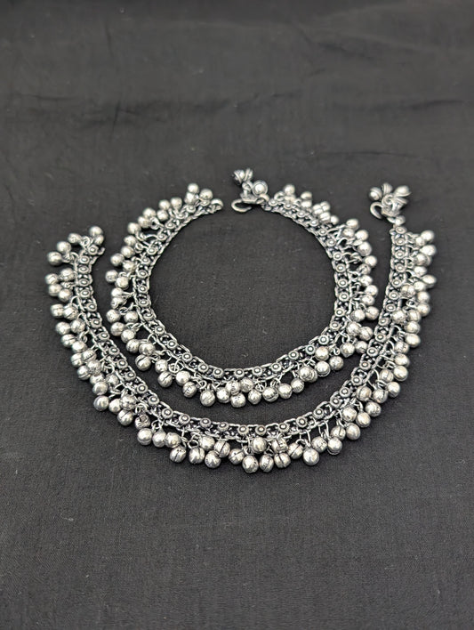 Ghunghru bead Oxidized Silver Anklets - D1