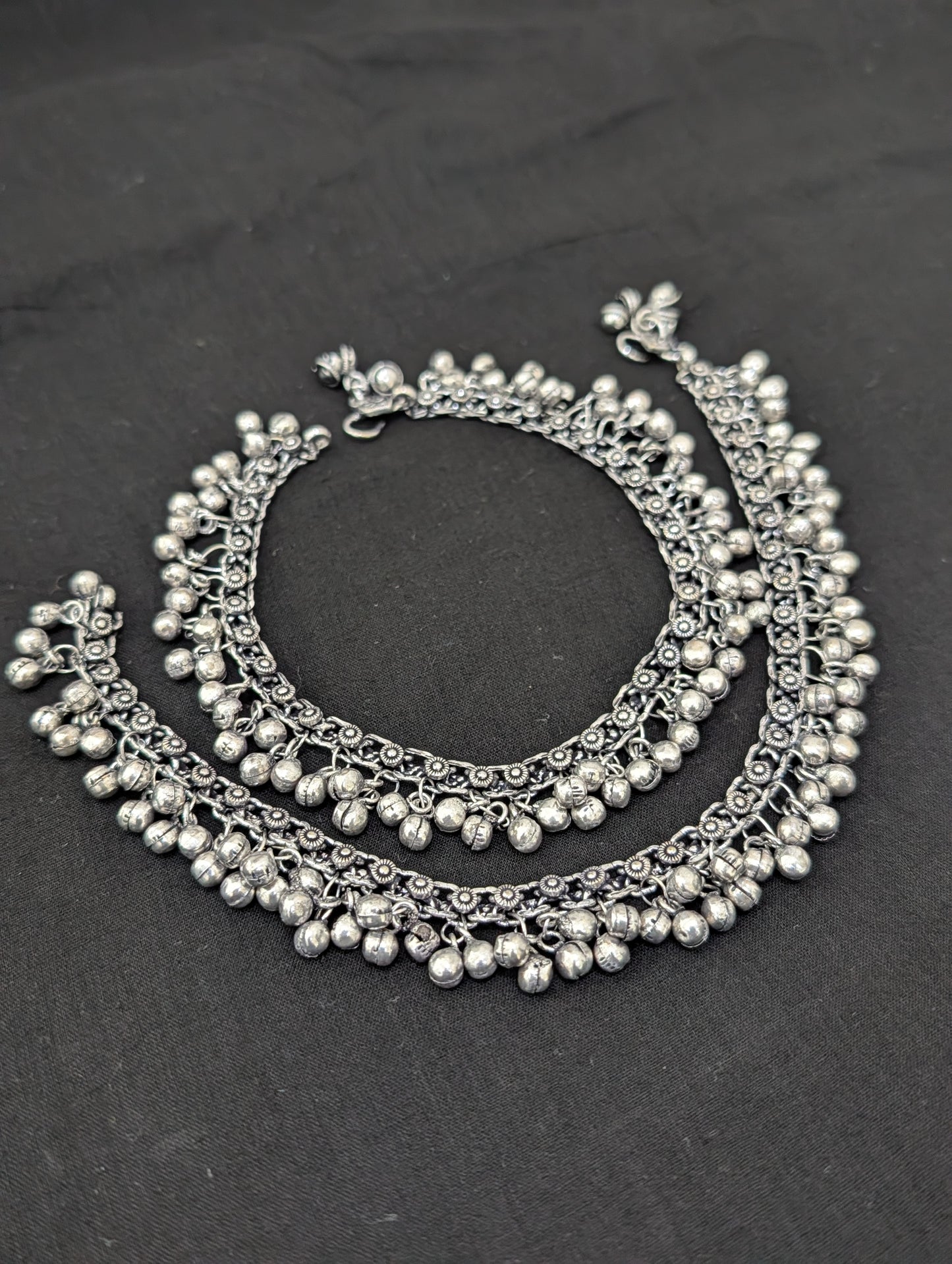 Ghunghru bead Oxidized Silver Anklets - D1
