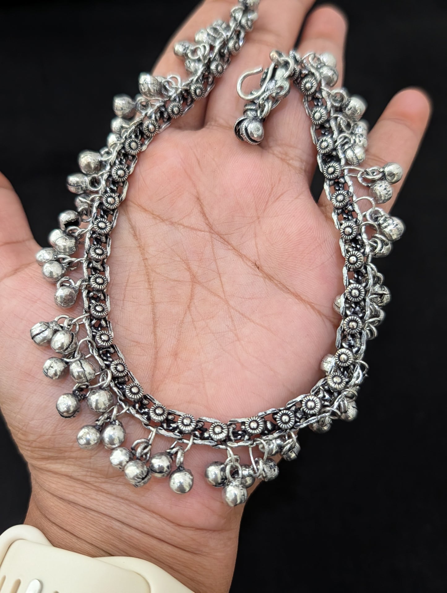 Ghunghru bead Oxidized Silver Anklets - D1
