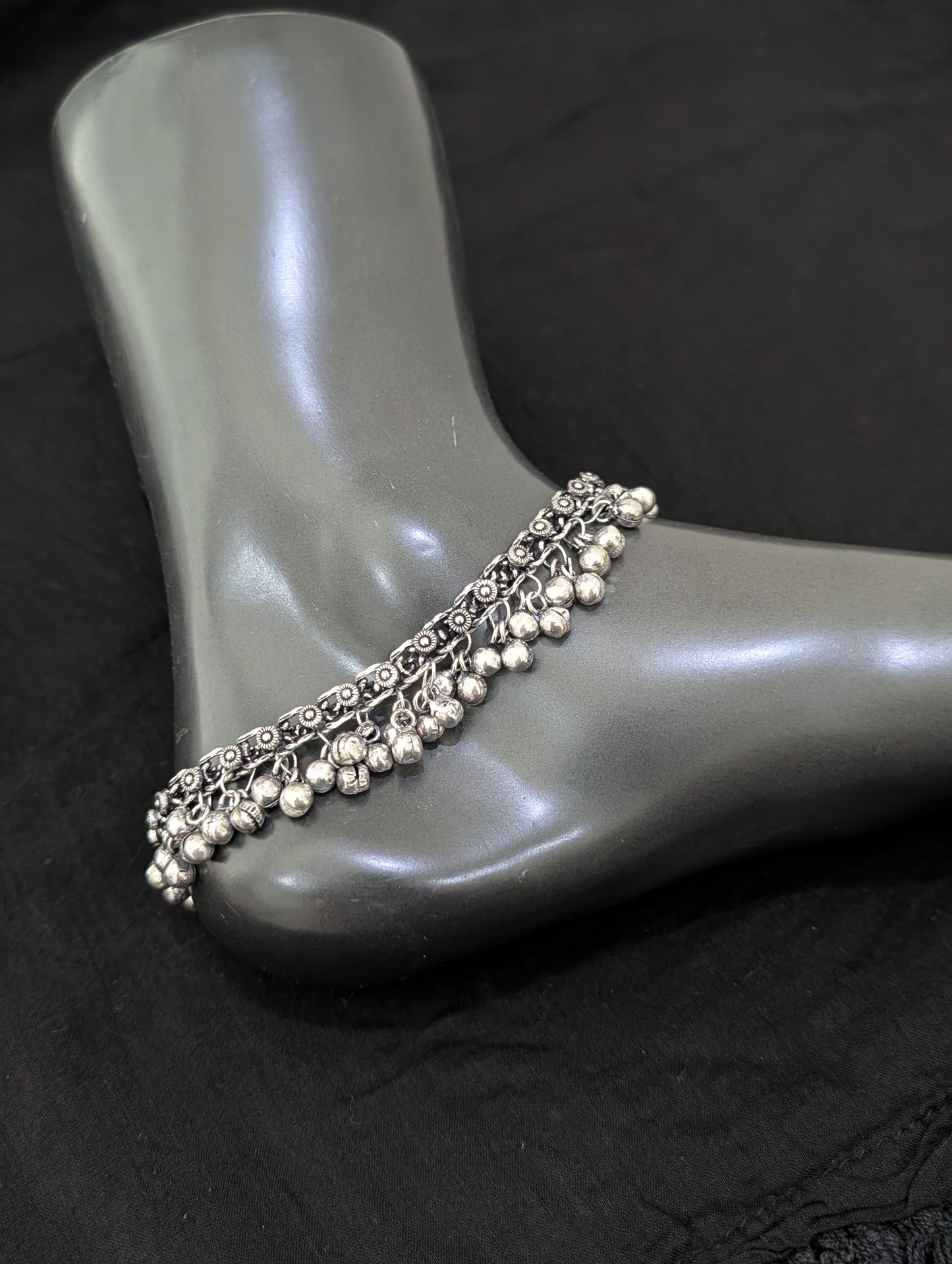 Ghunghru bead Oxidized Silver Anklets - D1