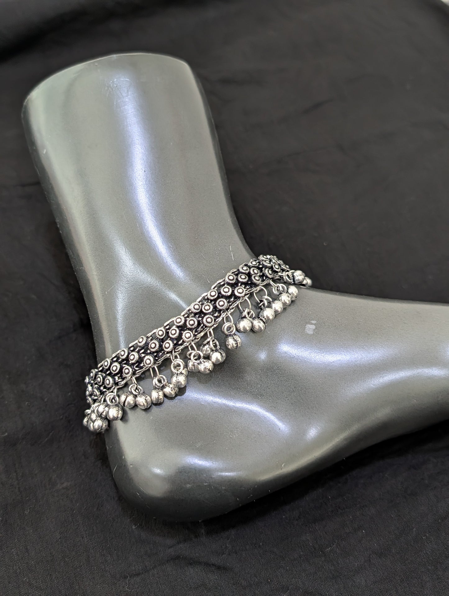 Ghunghru bead Oxidized Silver Anklets - D2