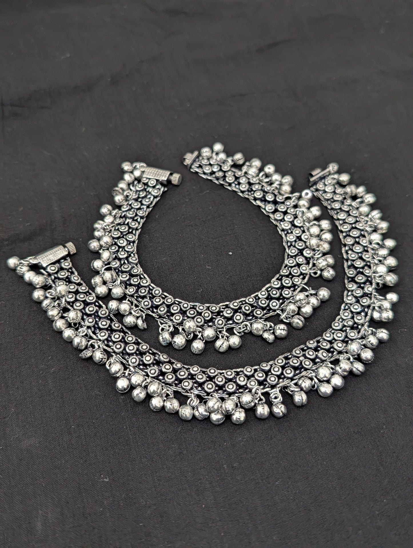 Ghunghru bead Oxidized Silver Anklets - D2