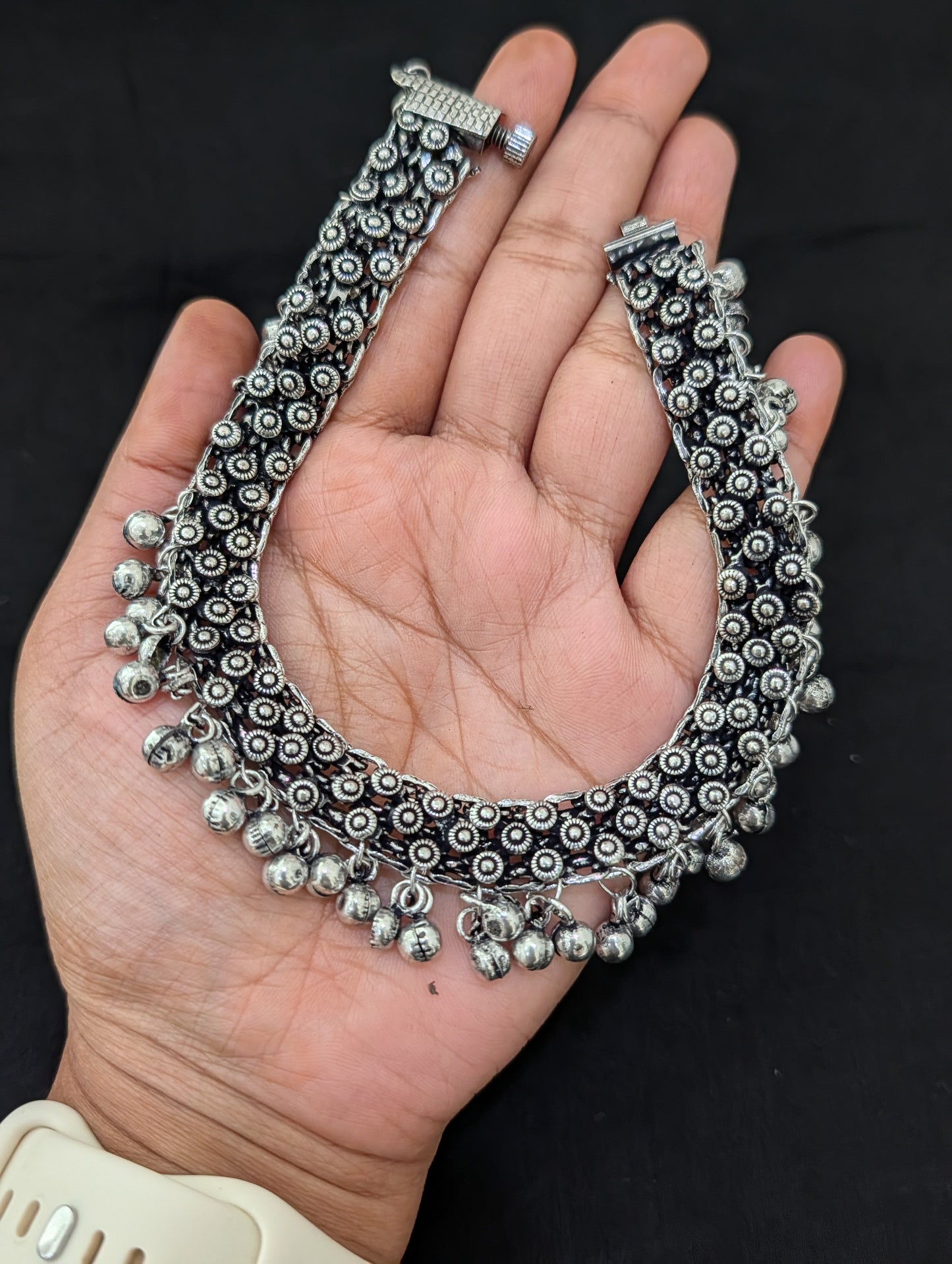 Ghunghru bead Oxidized Silver Anklets - D2