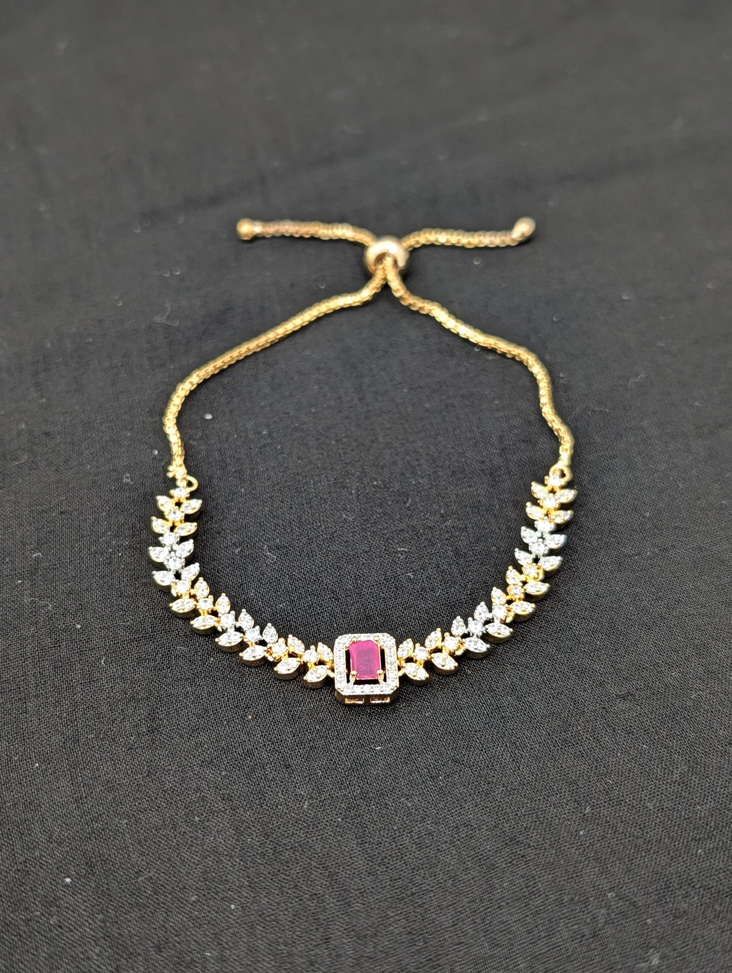 CZ stone One gram Gold plated adjustable Bracelet - D2