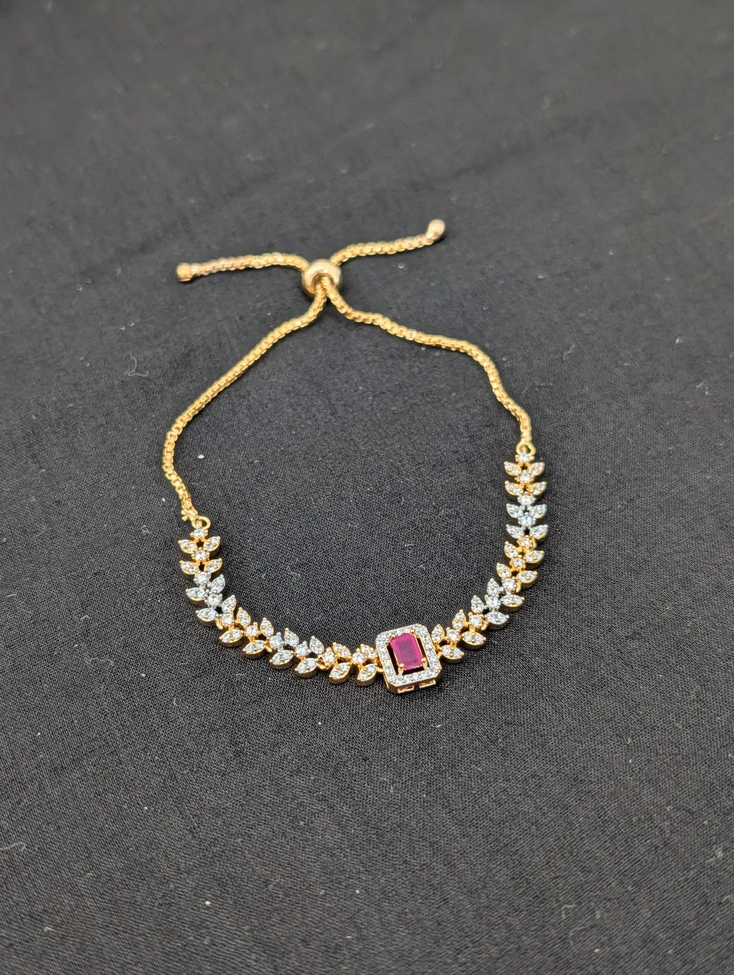 CZ stone One gram Gold plated adjustable Bracelet - D2