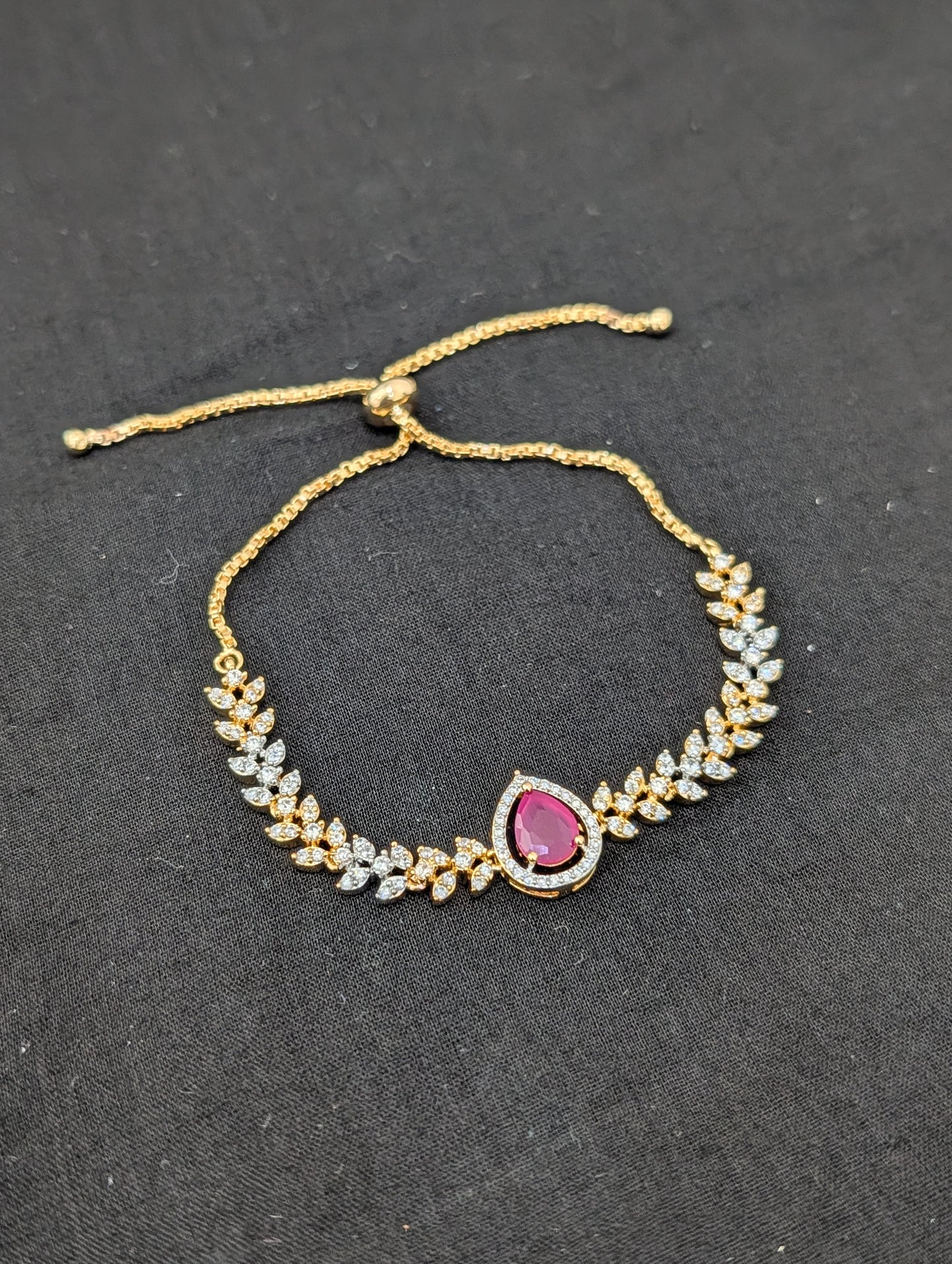 CZ stone One gram Gold plated adjustable Bracelet - D4