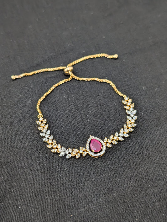 CZ stone One gram Gold plated adjustable Bracelet - D4