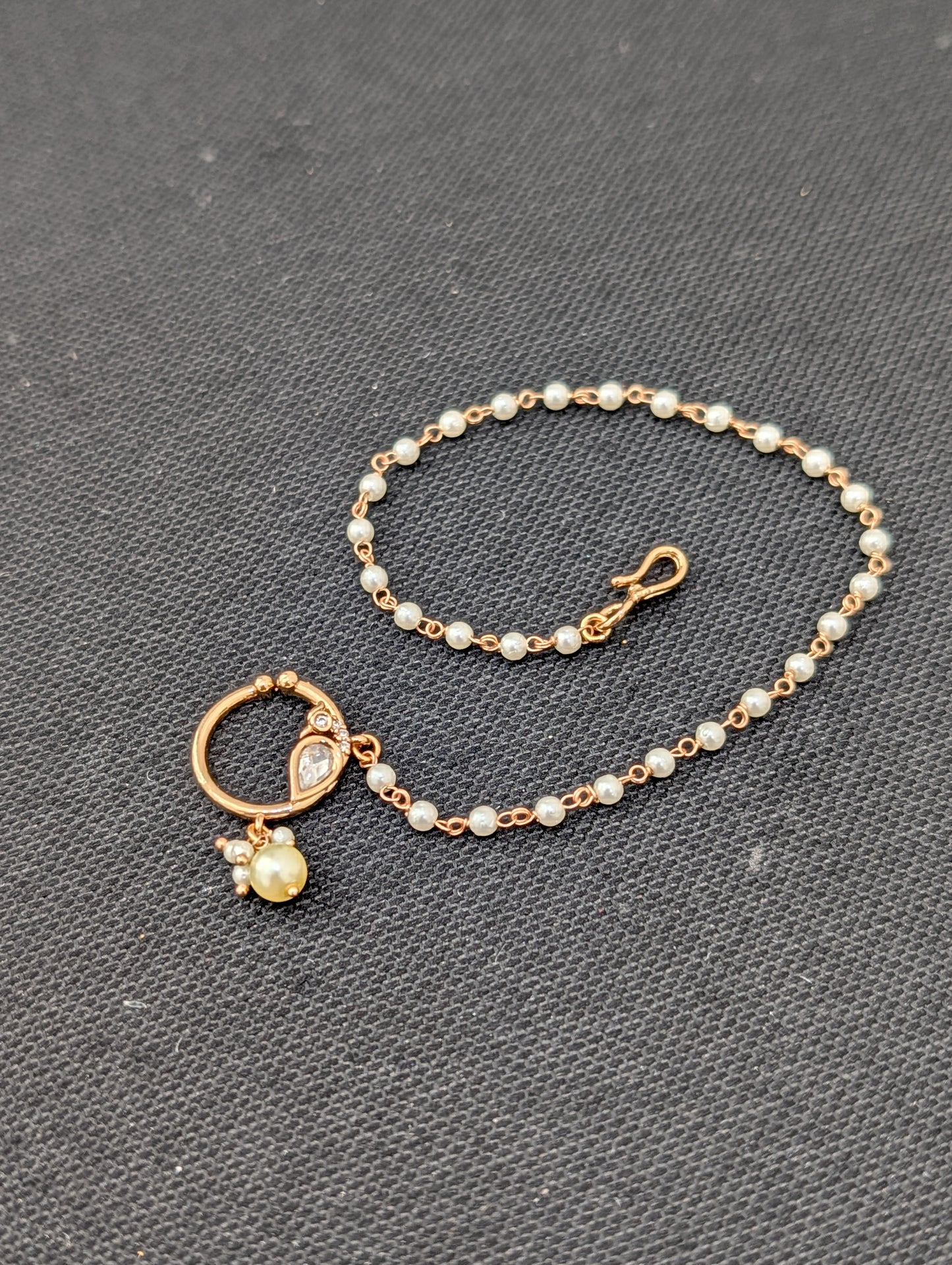 Peacock design Kundan Nose Ring with pearl chain