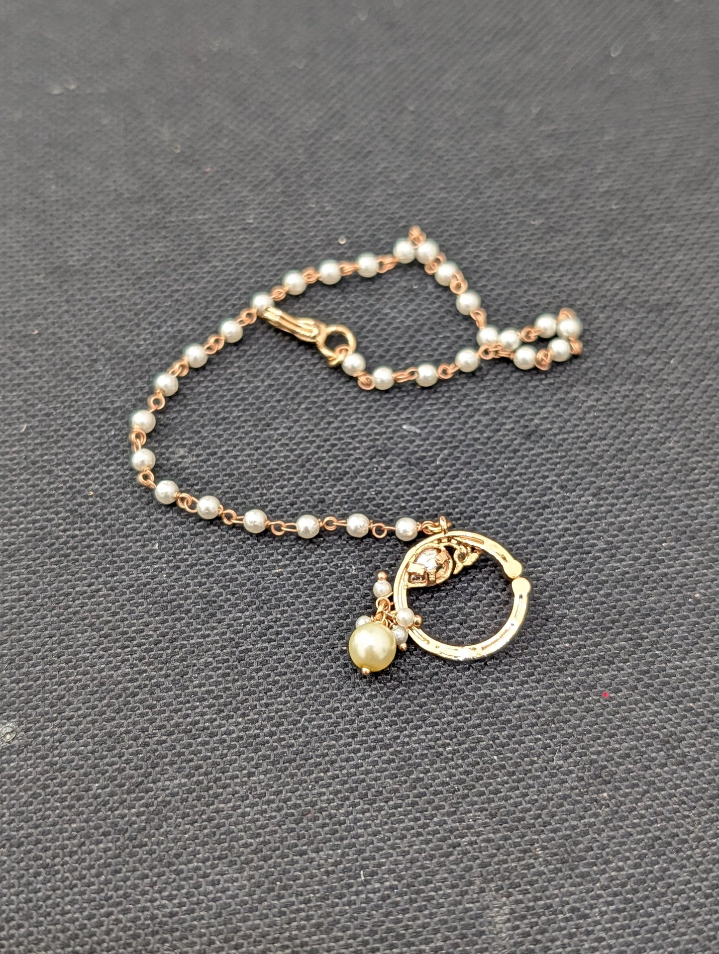 Peacock design Kundan Nose Ring with pearl chain