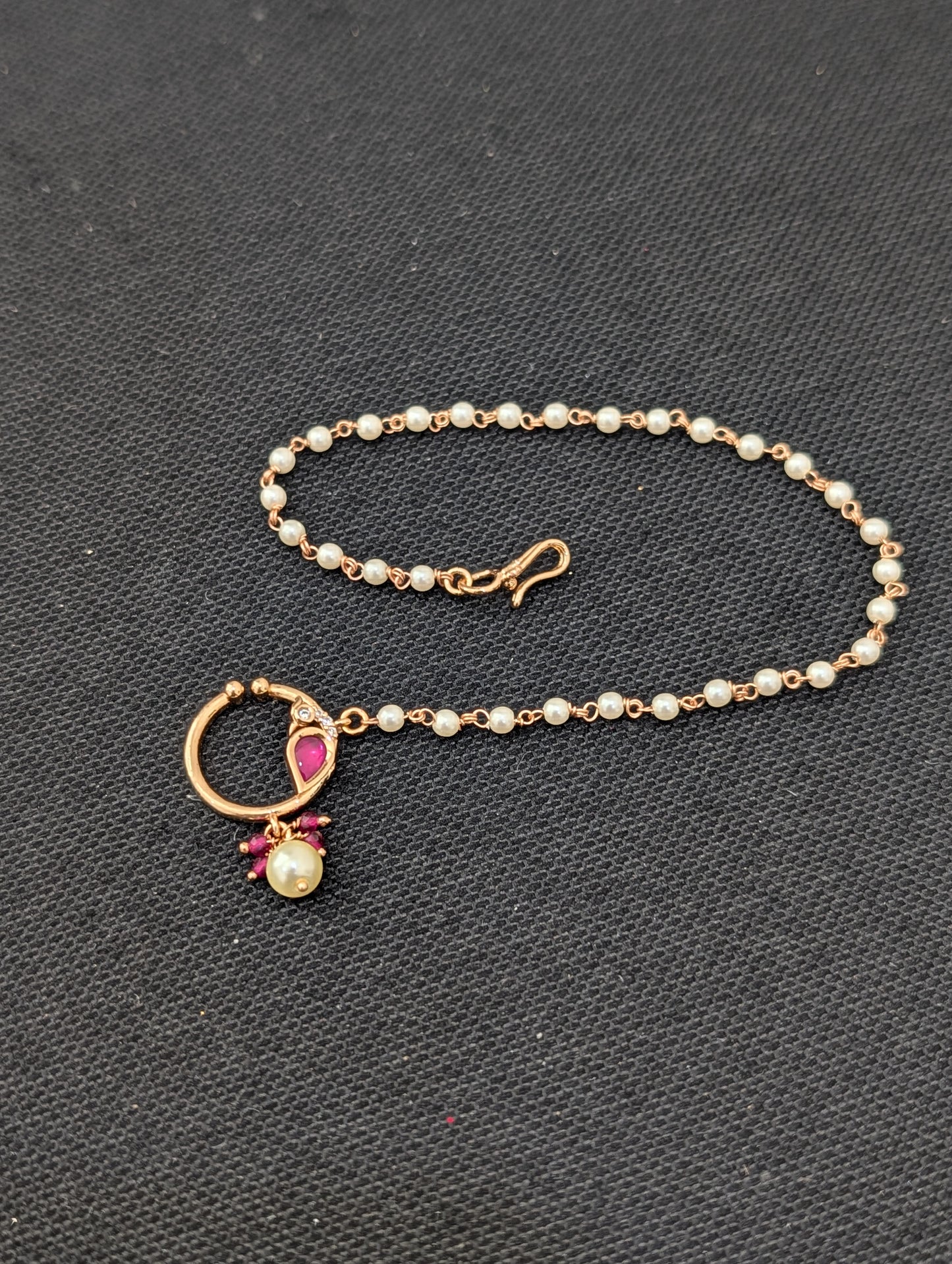 Peacock design Kundan Nose Ring with pearl chain
