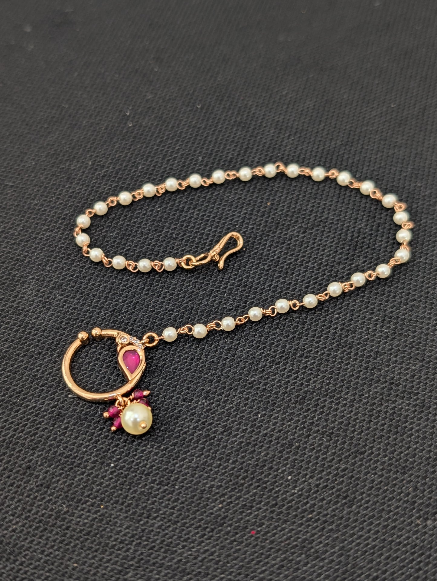 Peacock design Kundan Nose Ring with pearl chain