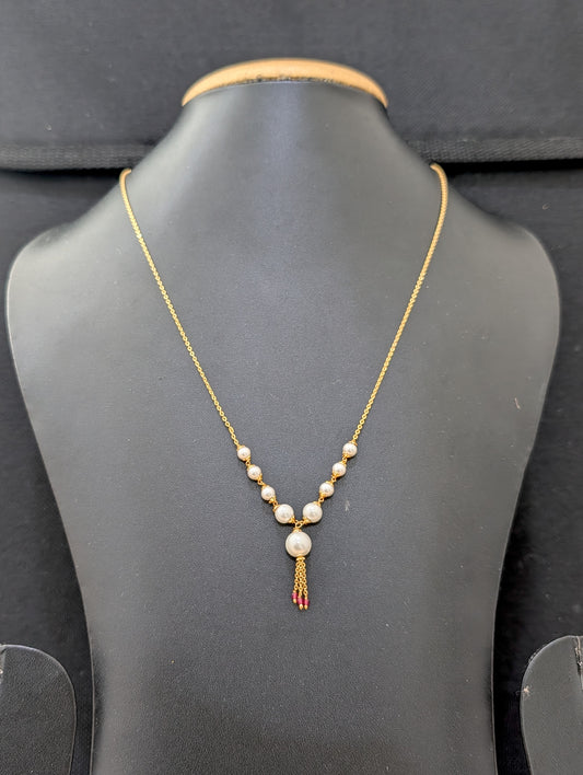Micro Gold plated Pearl chain Necklace