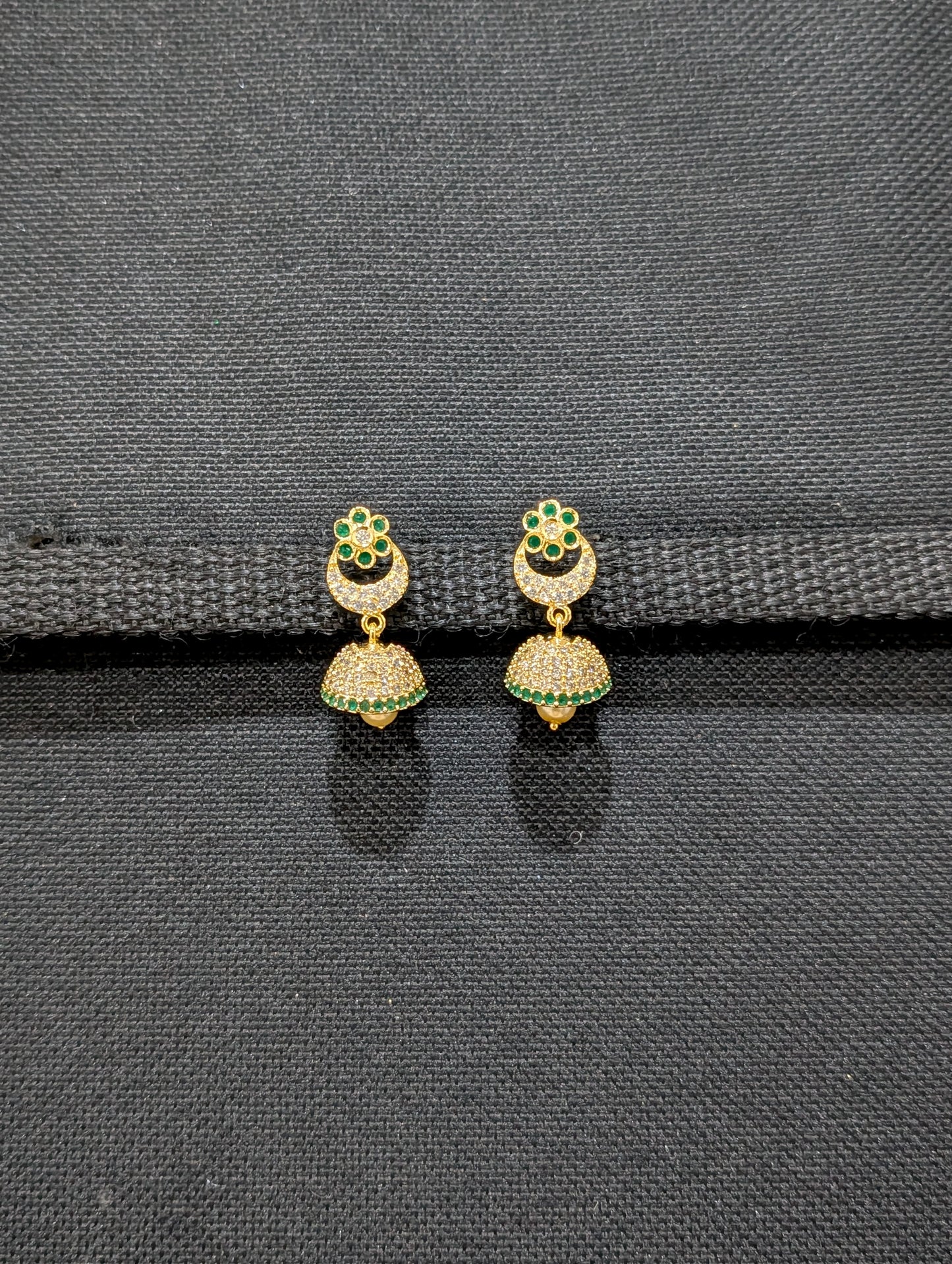 Small CZ Jhumka Earrings - Chandbali design